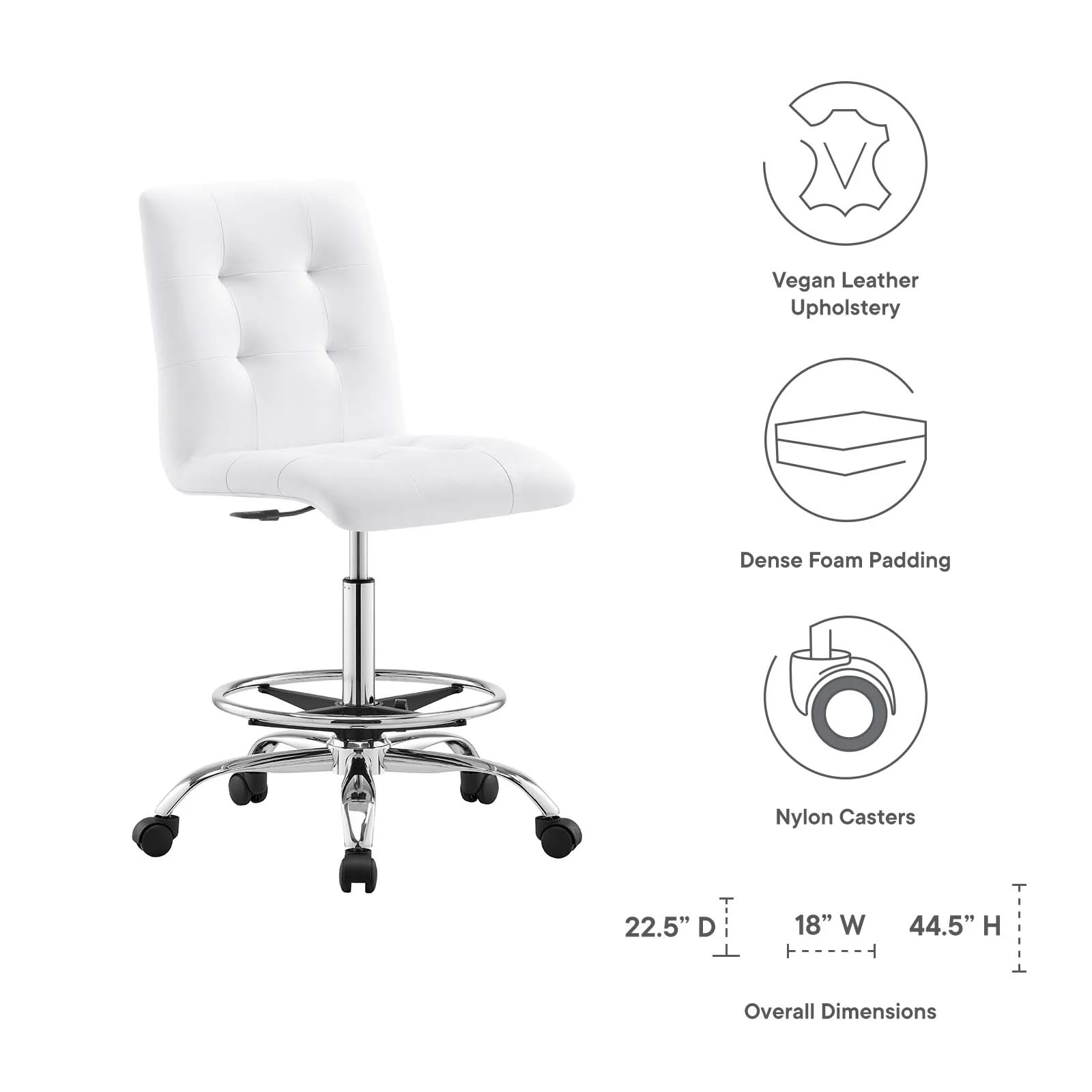 Prim Armless Vegan Leather Drafting Chair By Modway - EEI-4981 - Image 39