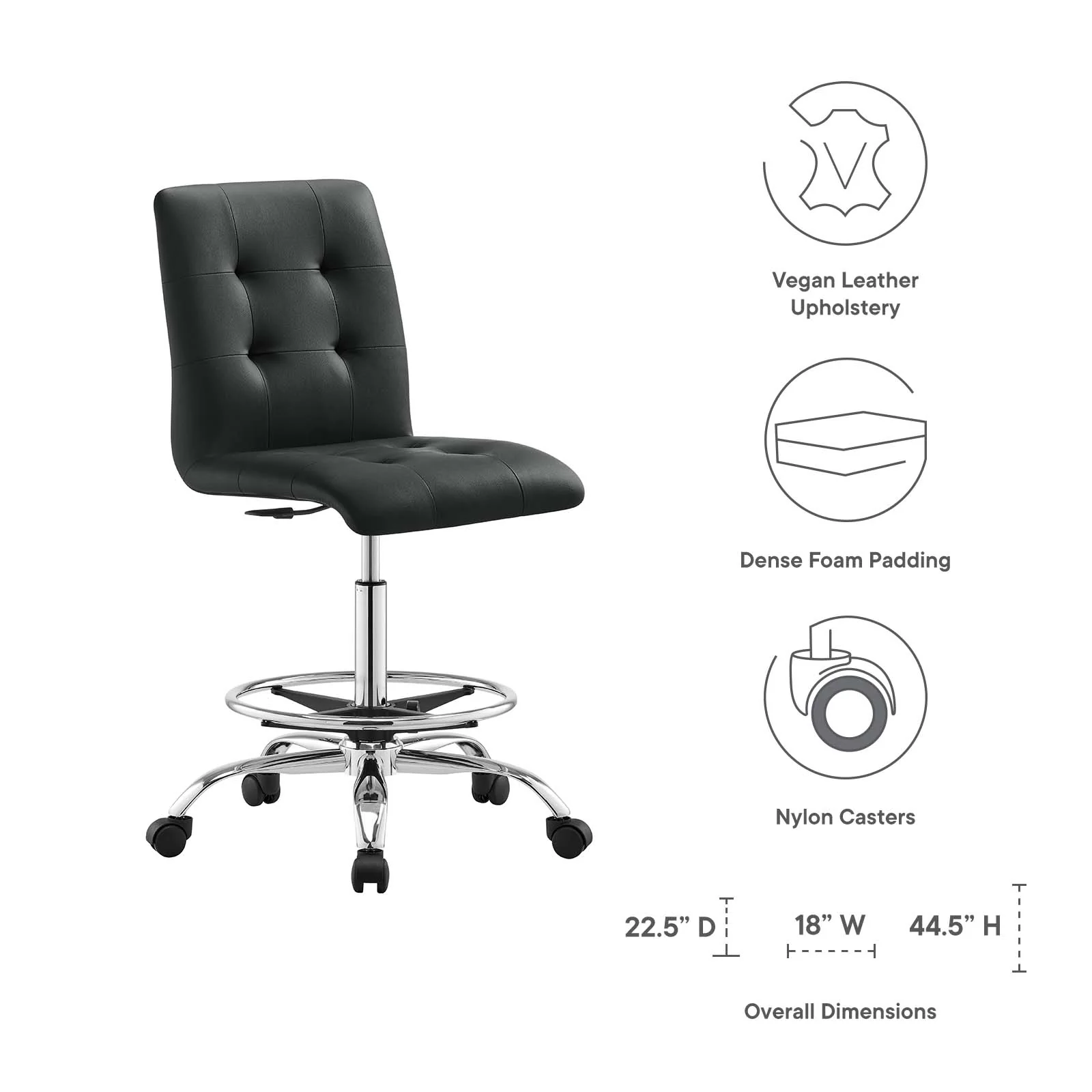 Prim Armless Vegan Leather Drafting Chair By Modway - EEI-4981 - Image 8