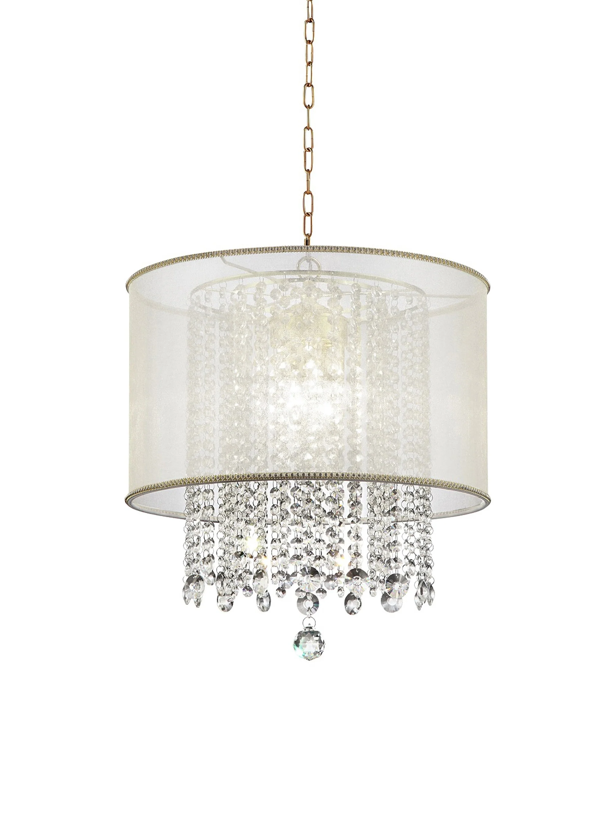 Primo Gold Finish Ceiling Lamp with Crystal Accents and White Shade By Homeroots - Image 2