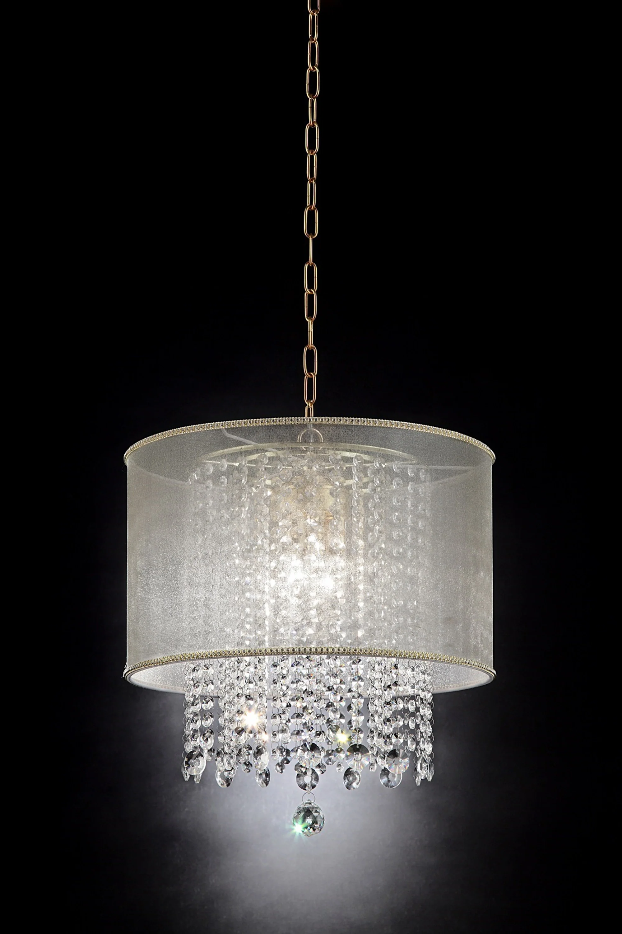 Primo Gold Finish Ceiling Lamp with Crystal Accents and White Shade By Homeroots - Image 3