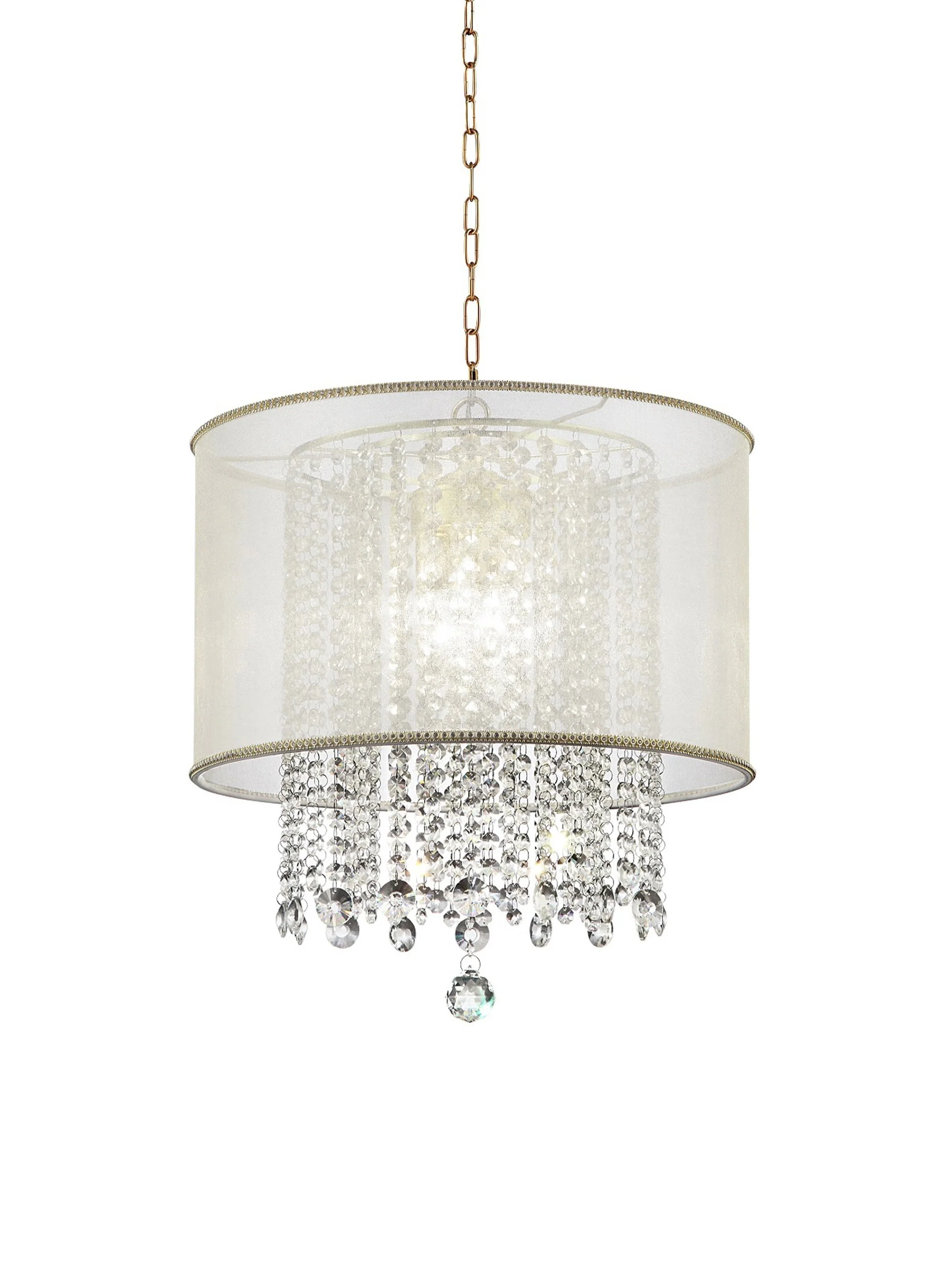 Primo Gold Finish Ceiling Lamp with Crystal Accents and White Shade By Homeroots - Image 4