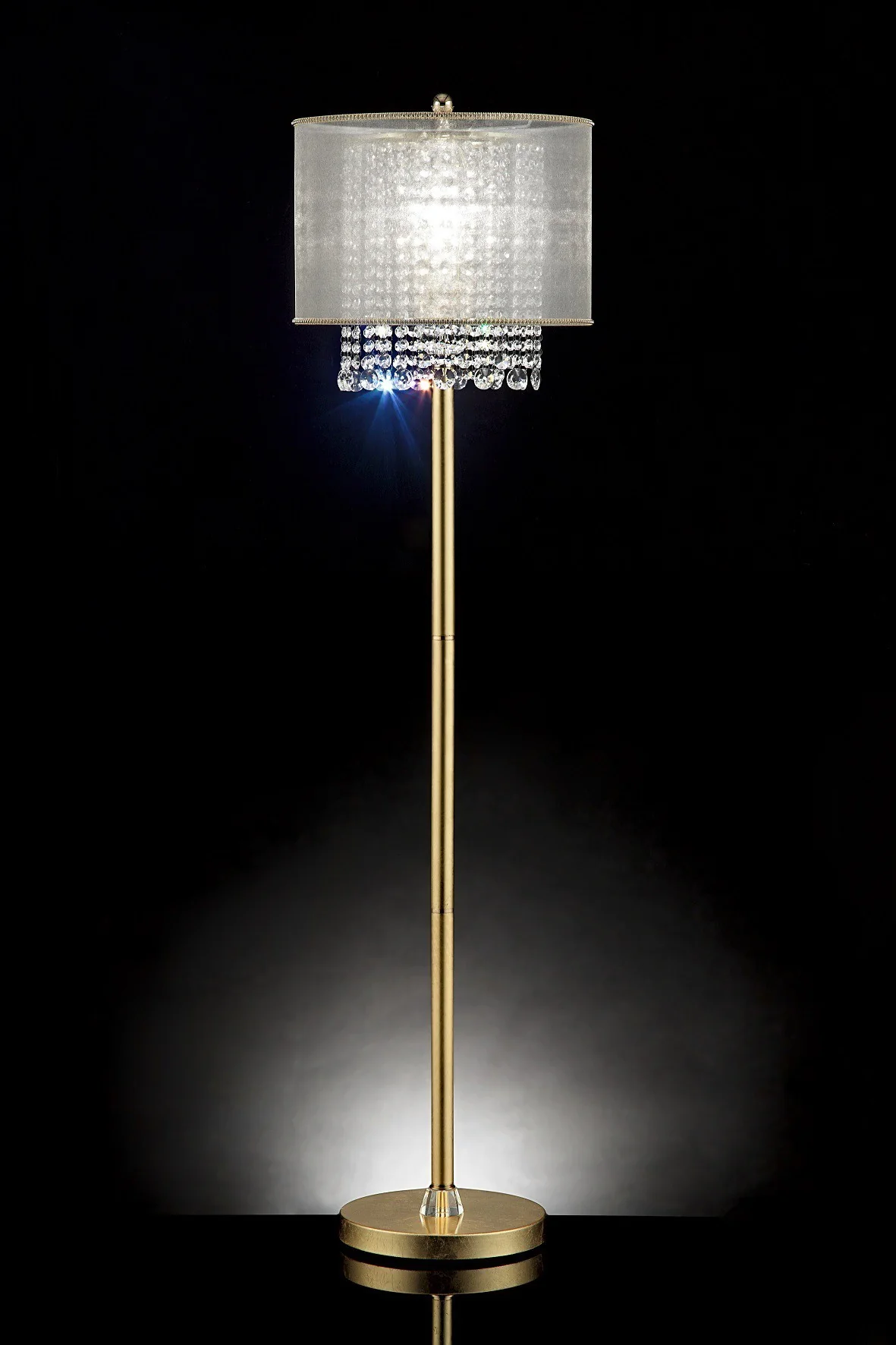 Primo Gold Finish Floor Lamp with Crystal Accents and White Shade By Homeroots - Image 3