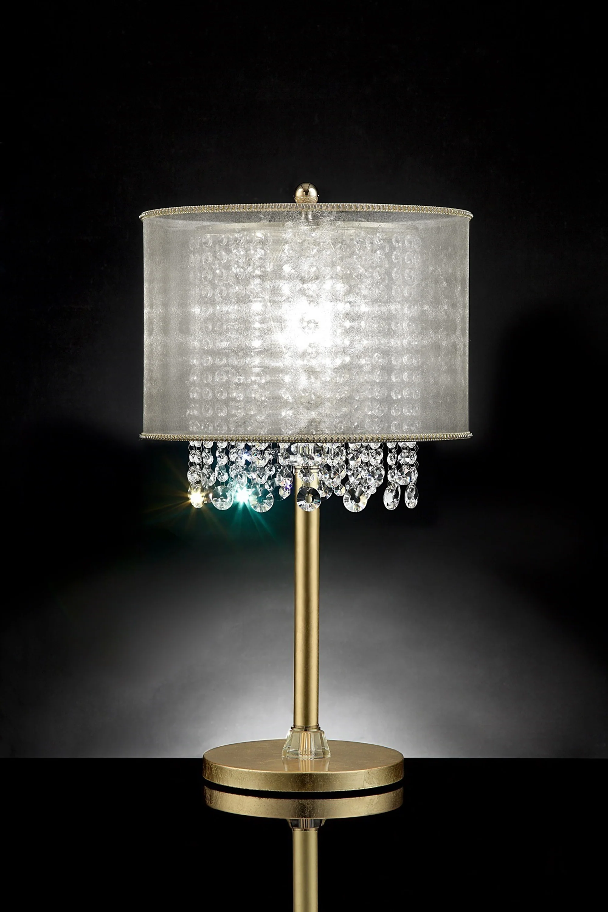 Primo Gold Finish Table Lamp with Crystal Accents and White Shade By Homeroots - Image 3