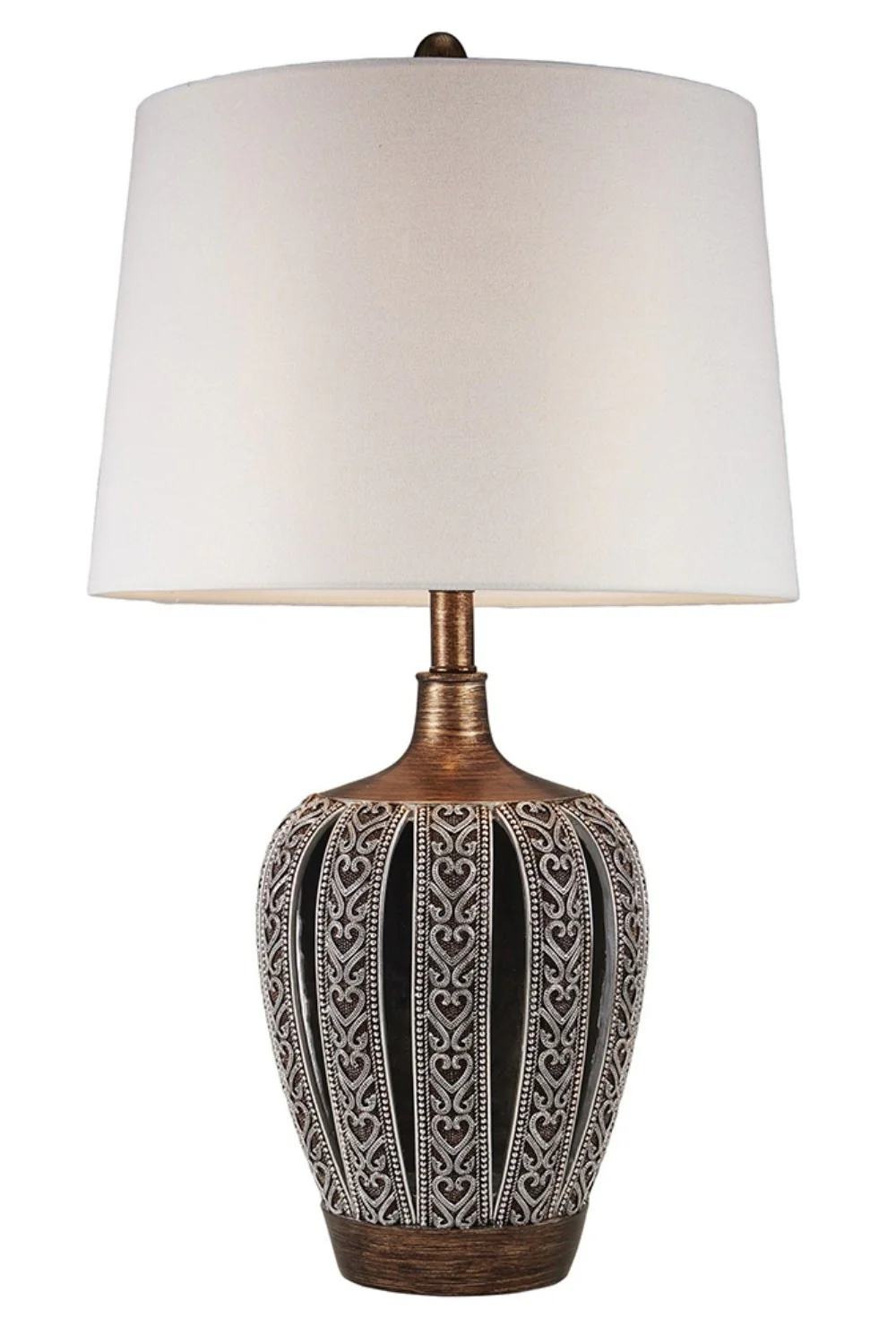 Primo Tall Brown Table Lamp with White Lamp Shade By Homeroots - Image 2