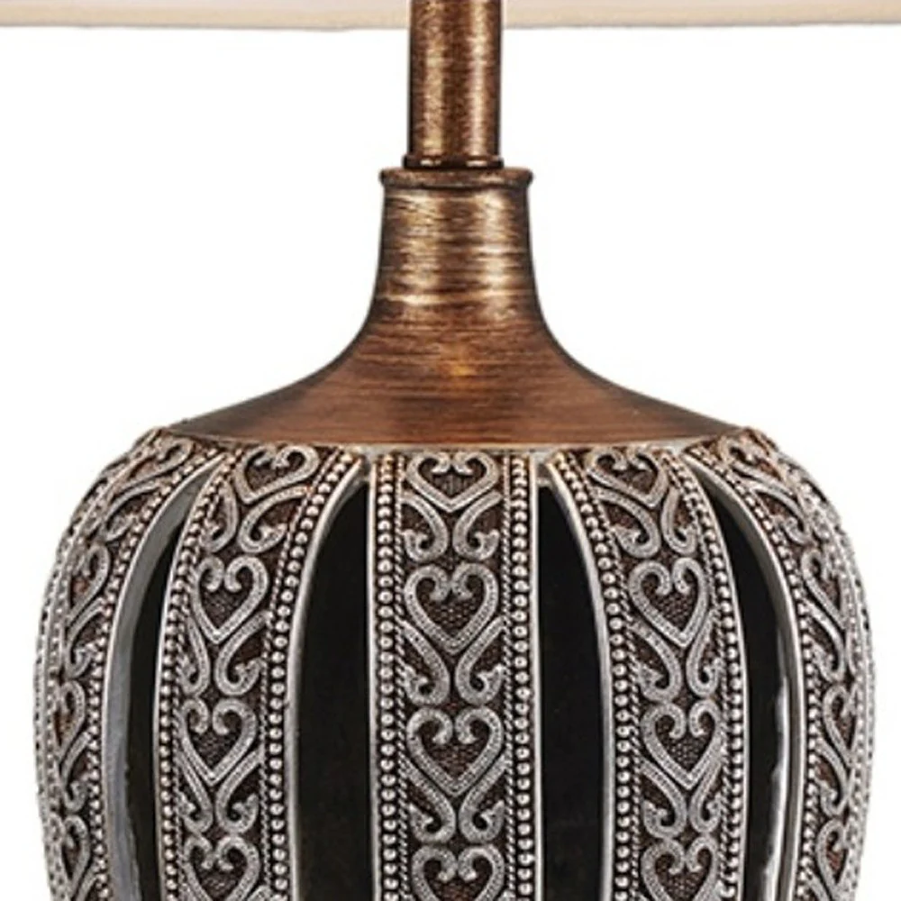 Primo Tall Brown Table Lamp with White Lamp Shade By Homeroots - Image 3
