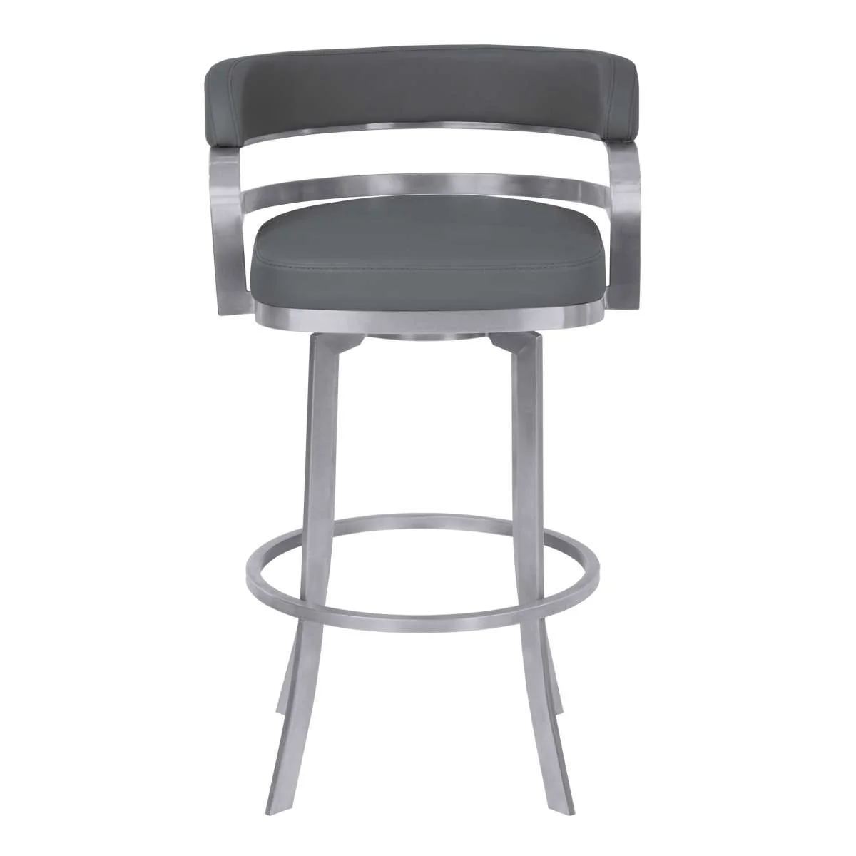 Prinz 26" Counter Height Swivel Grey Faux Leather and Brushed Stainless Steel Bar Stool By Armen Living - Image 3