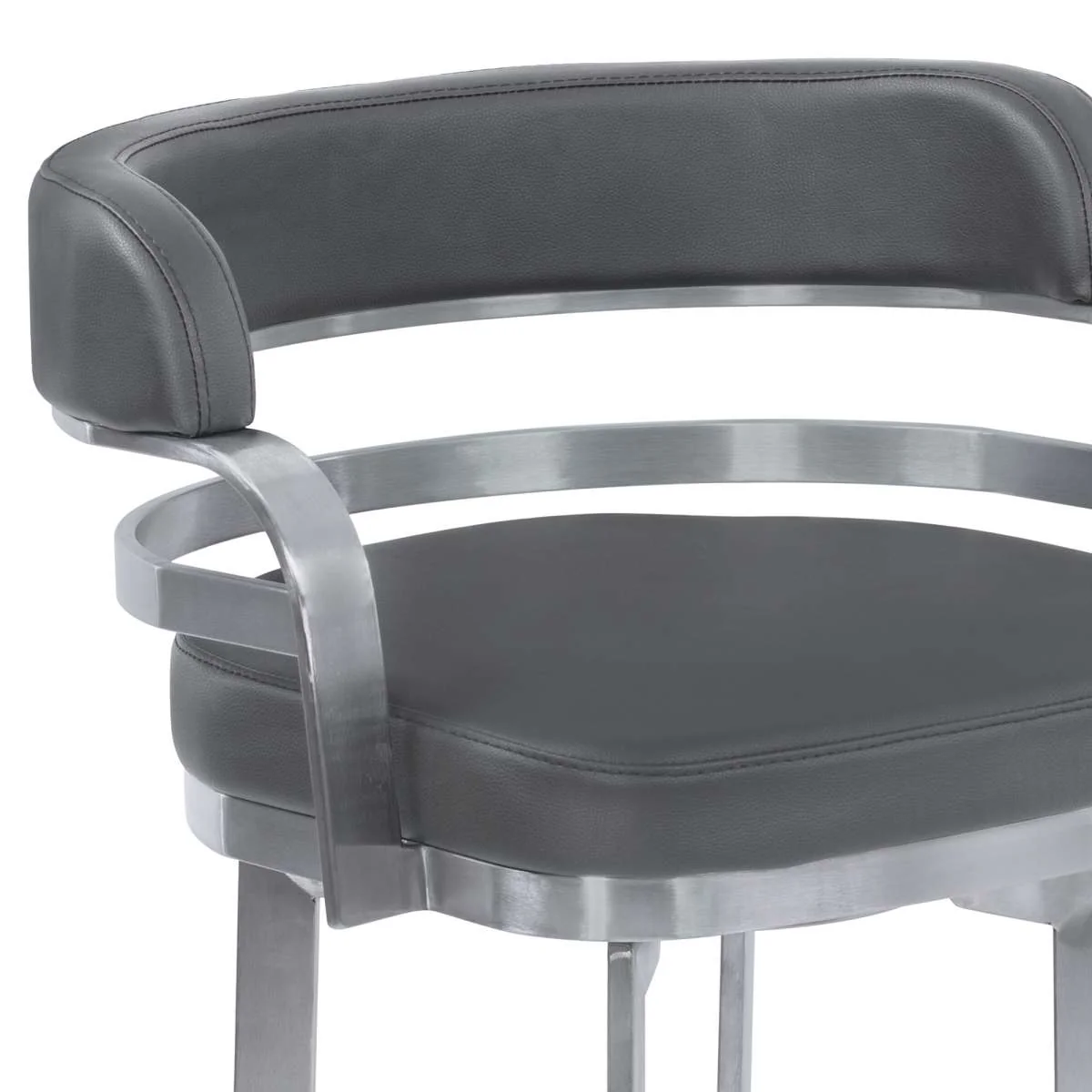 Prinz 26" Counter Height Swivel Grey Faux Leather and Brushed Stainless Steel Bar Stool By Armen Living - Image 4