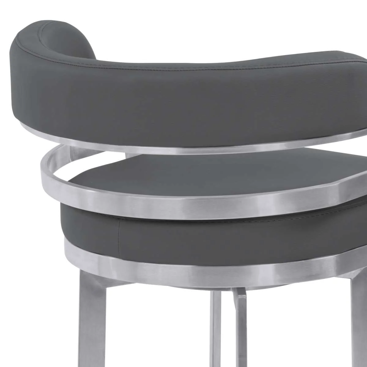 Prinz 26" Counter Height Swivel Grey Faux Leather and Brushed Stainless Steel Bar Stool By Armen Living - Image 5
