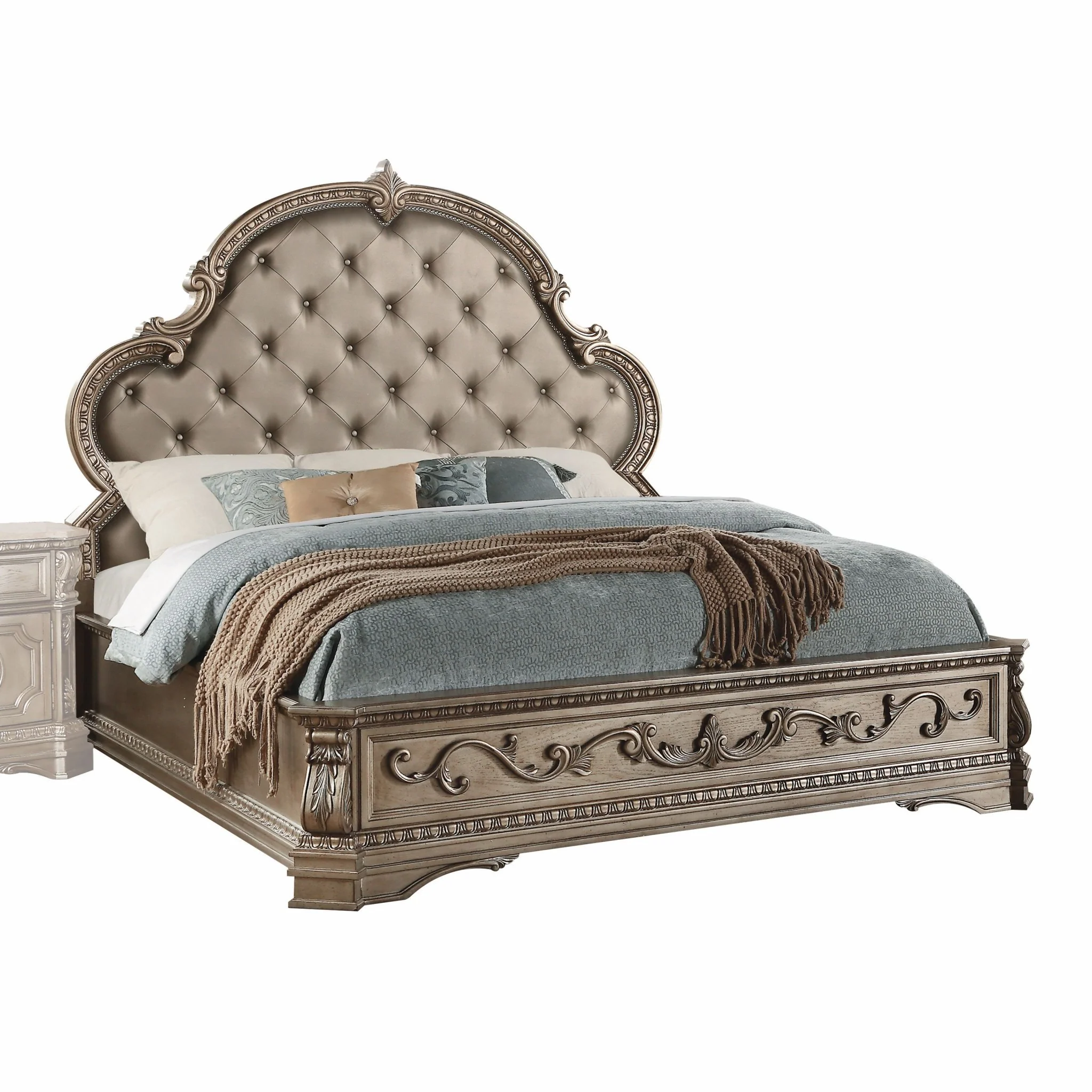 Pu Antique Champagne Eastern King Bed By Homeroots - Image 2