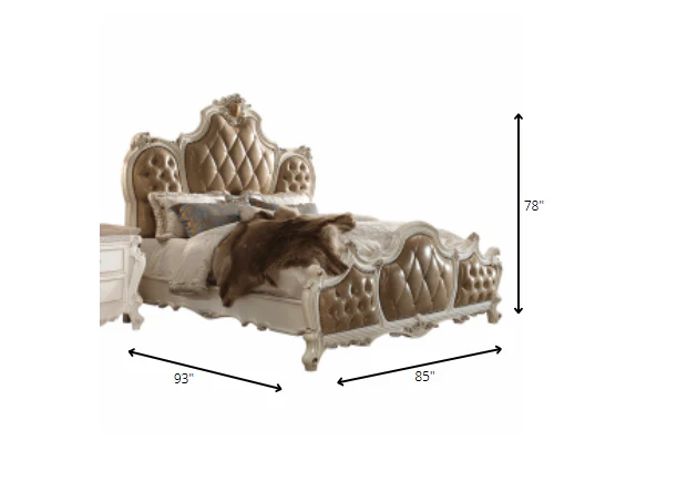 Pu Antique Pearl Wood Poly Resin Upholstery California King Bed By Homeroots - Image 3