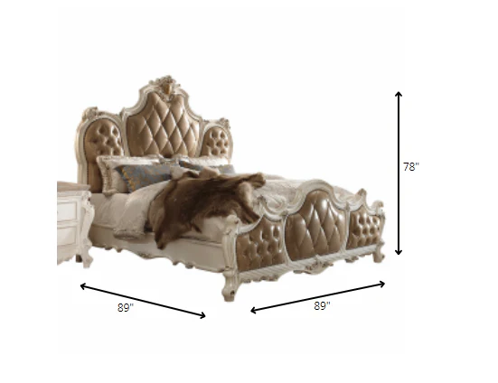 Pu Antique Pearl Wood Poly Resin Upholstery Eastern King Bed By Homeroots - Image 3