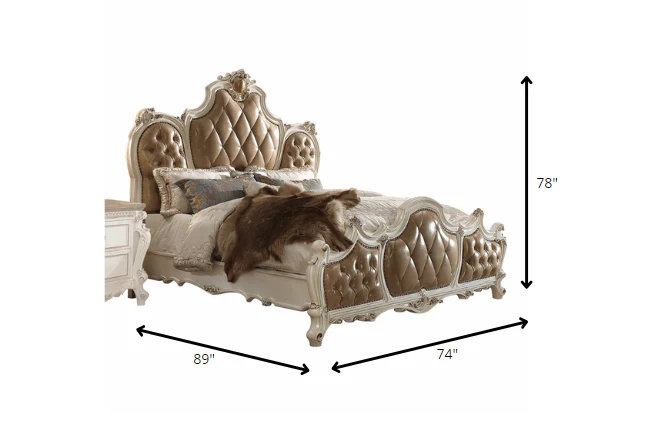 Pu Antique Pearl Wood Poly Resin Upholstery Queen Bed By Homeroots - Image 3
