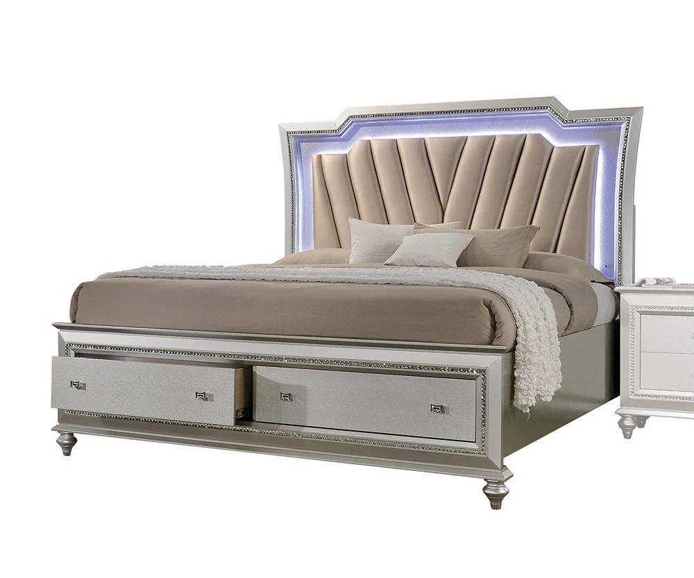 Pu Champagne Wood Upholstered Hb Led California King Bed By Homeroots - Image 2