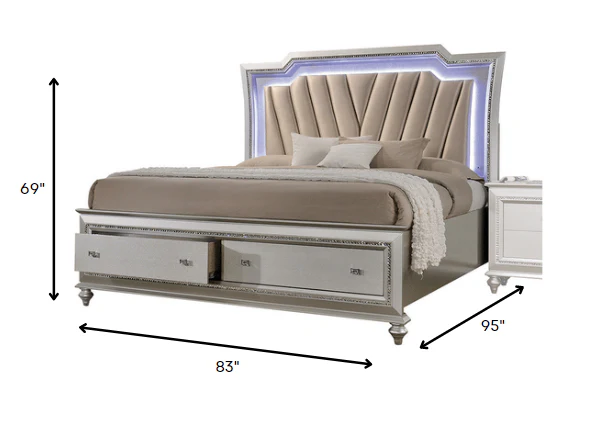 Pu Champagne Wood Upholstered Hb Led California King Bed By Homeroots - Image 5