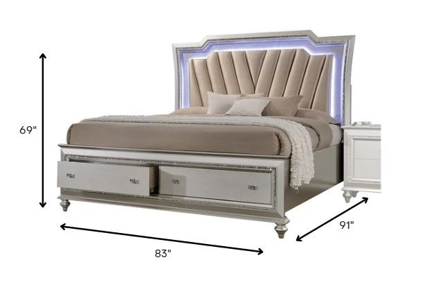 Pu Champagne Wood Upholstered Hb Led Eastern King Bed By Homeroots - Image 5