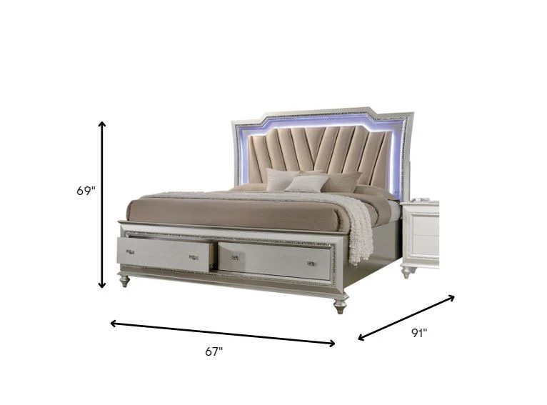 Pu Champagne Wood Upholstered Hb Led Queen Bed By Homeroots - Image 6
