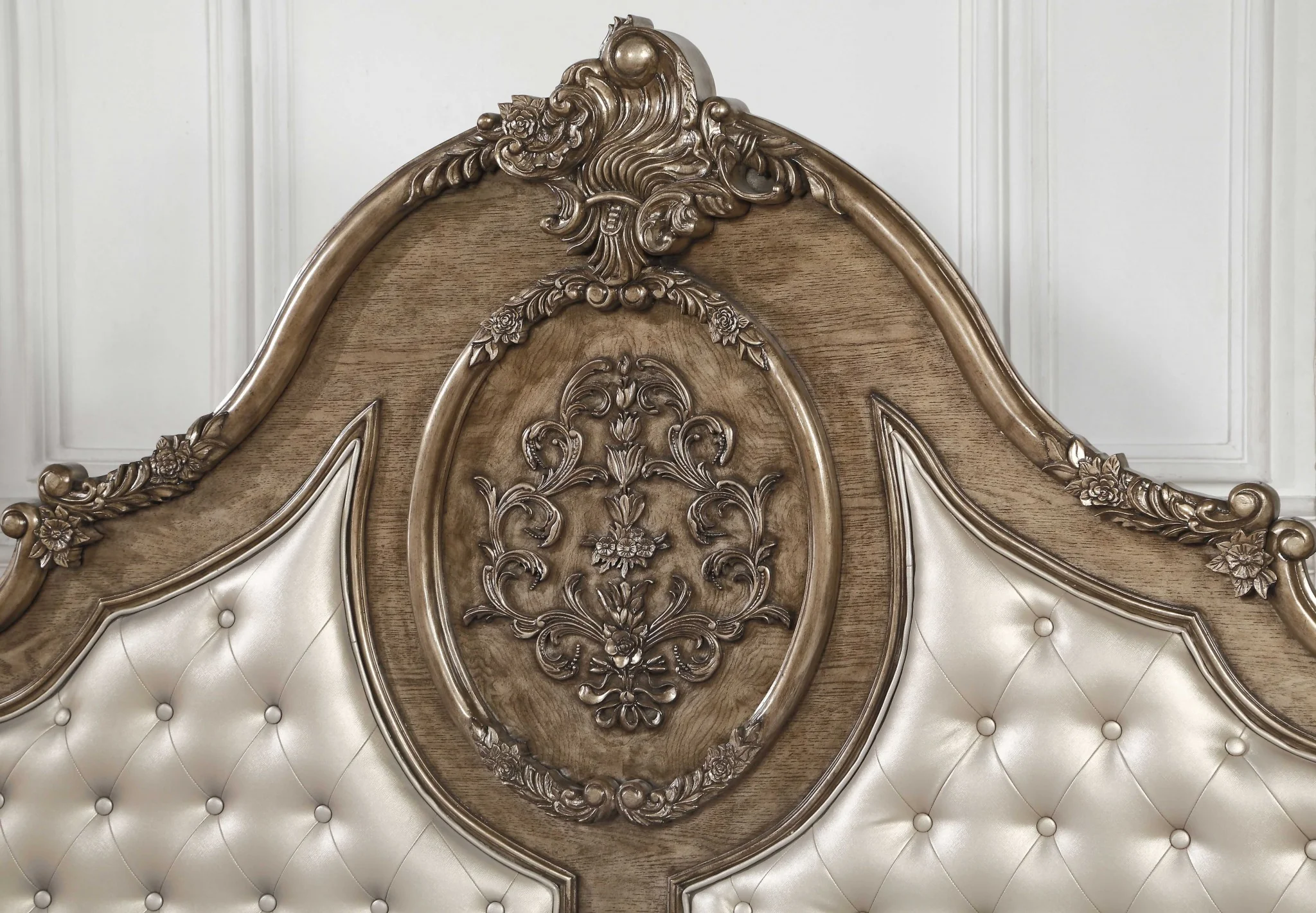 Pu Vintage Oak Wood Upholstery Queen Bed By Homeroots - Image 3