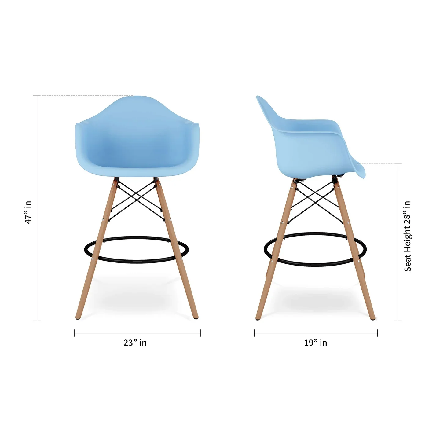 Pyramid Counter Stool With Arms, Blue By World Modern Design - Image 5