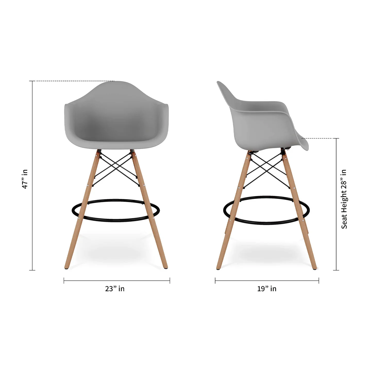 Pyramid Counter Stool With Arms, Gray By World Modern Design - Image 5