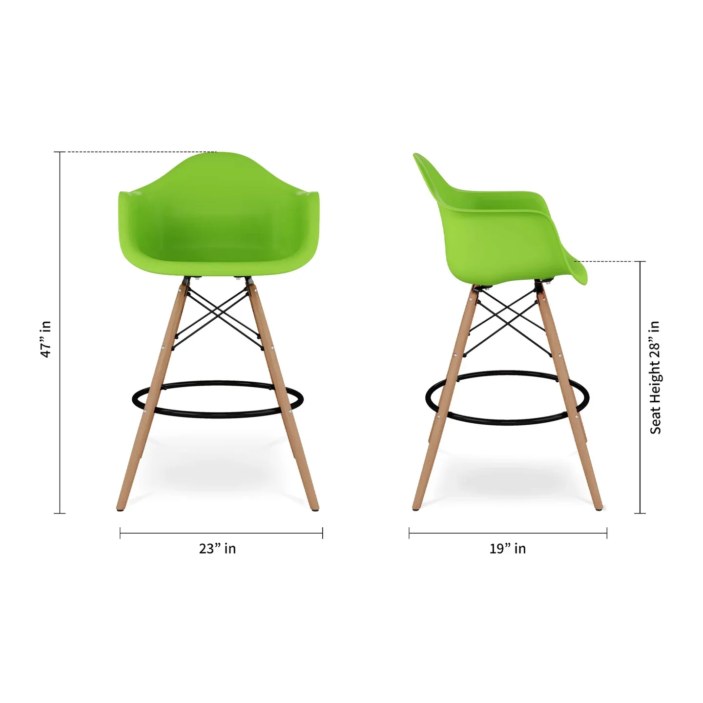 Pyramid Counter Stool With Arms, Green By World Modern Design - Image 5