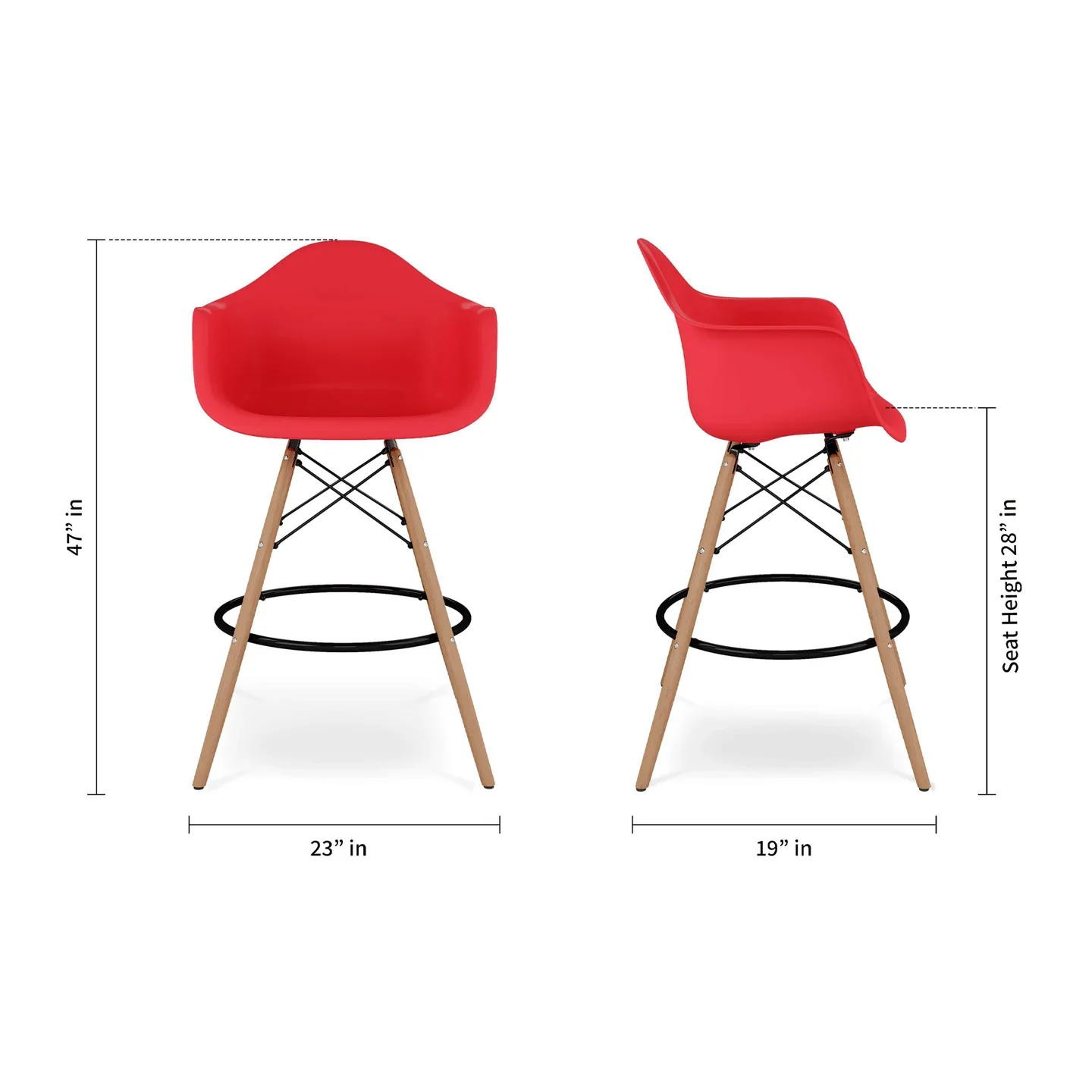 Pyramid Counter Stool With Arms, Red By World Modern Design - Image 5