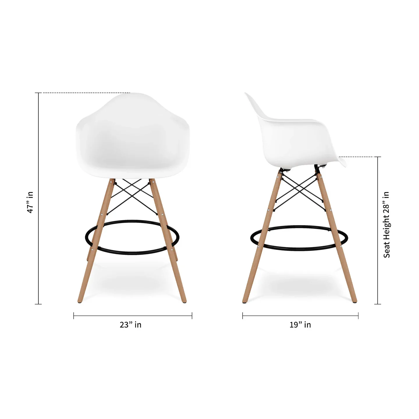 Pyramid Counter Stool With Arms, White By World Modern Design - Image 5