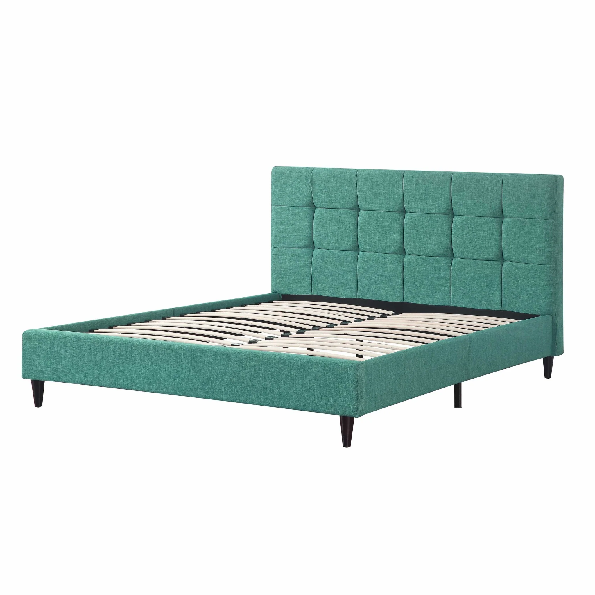 Queen Blue Modern Upholstered Square Stitched Platform Bed By Homeroots - Image 2