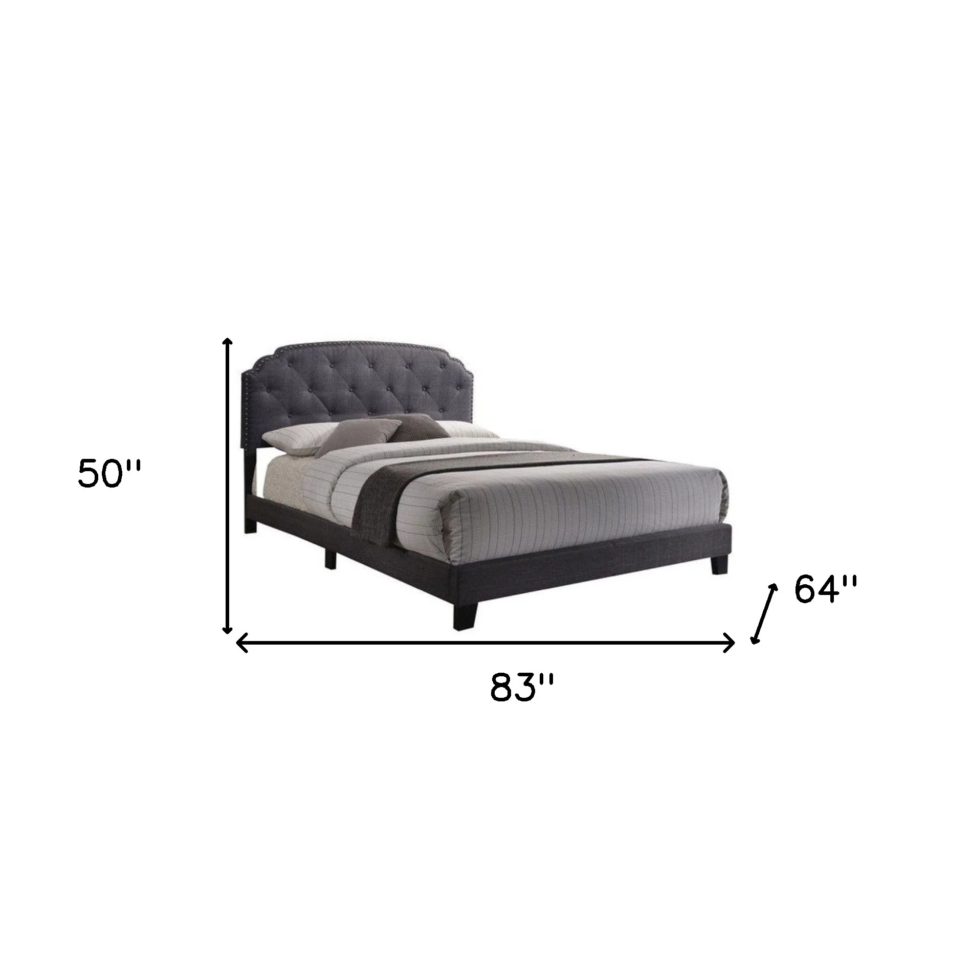 Queen Gray Fabric Bed By Homeroots - Image 3