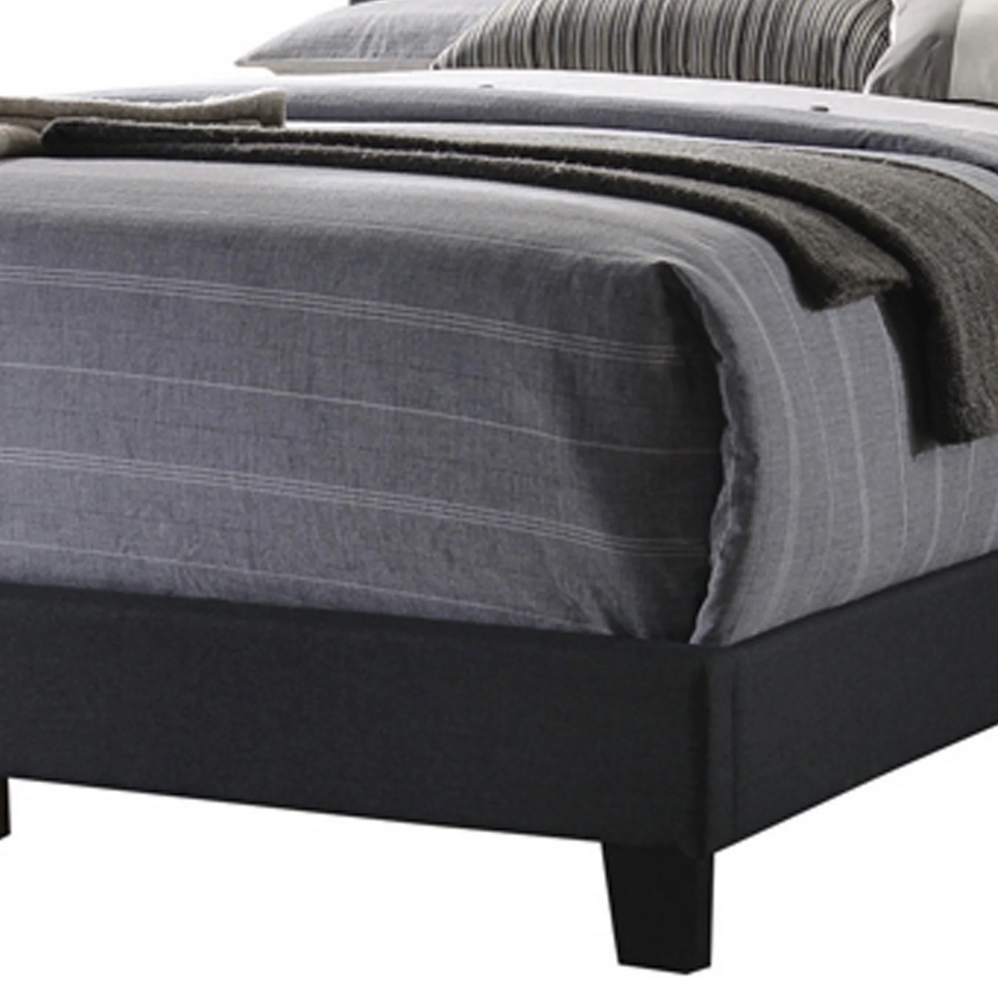 Queen Size Bed With Square Button Tufted Headboard, Dark Gray By Benzara - Image 2