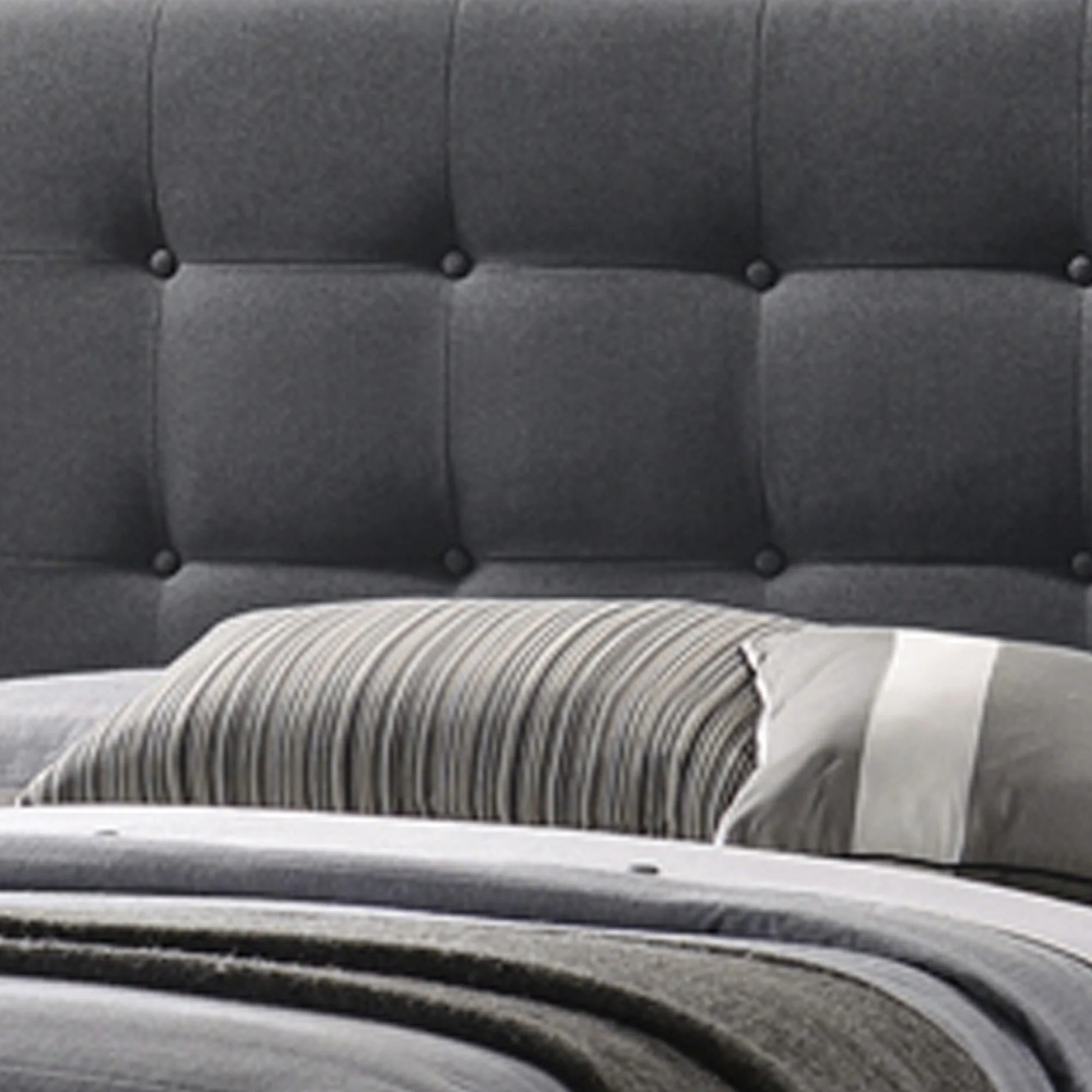 Queen Size Bed With Square Button Tufted Headboard, Dark Gray By Benzara - Image 3