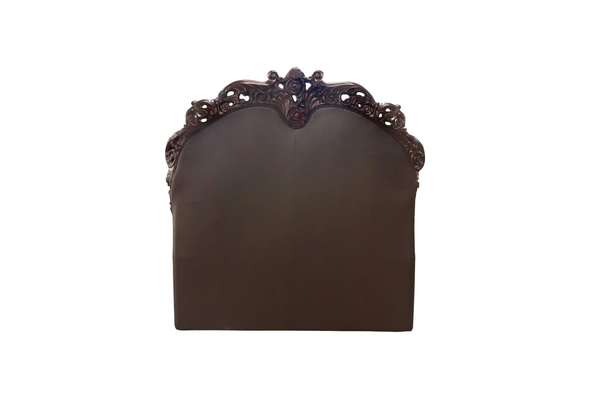 Queen Size Elaborately Carved Cherry Wood Finish Bed With Tufted Dark Faux Leather Headboard By Homeroots - Image 2