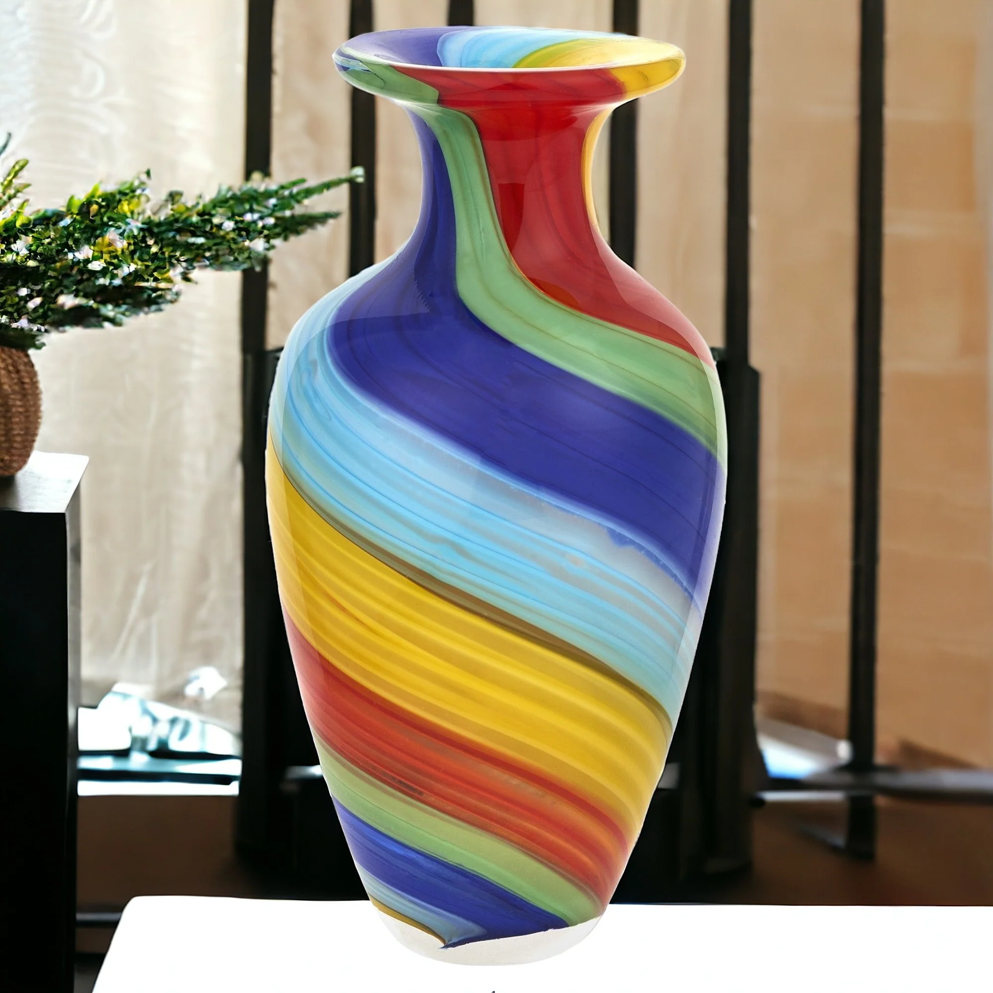 Rainbow Murano Glass Abstract Round Table Vase By Homeroots - Image 6