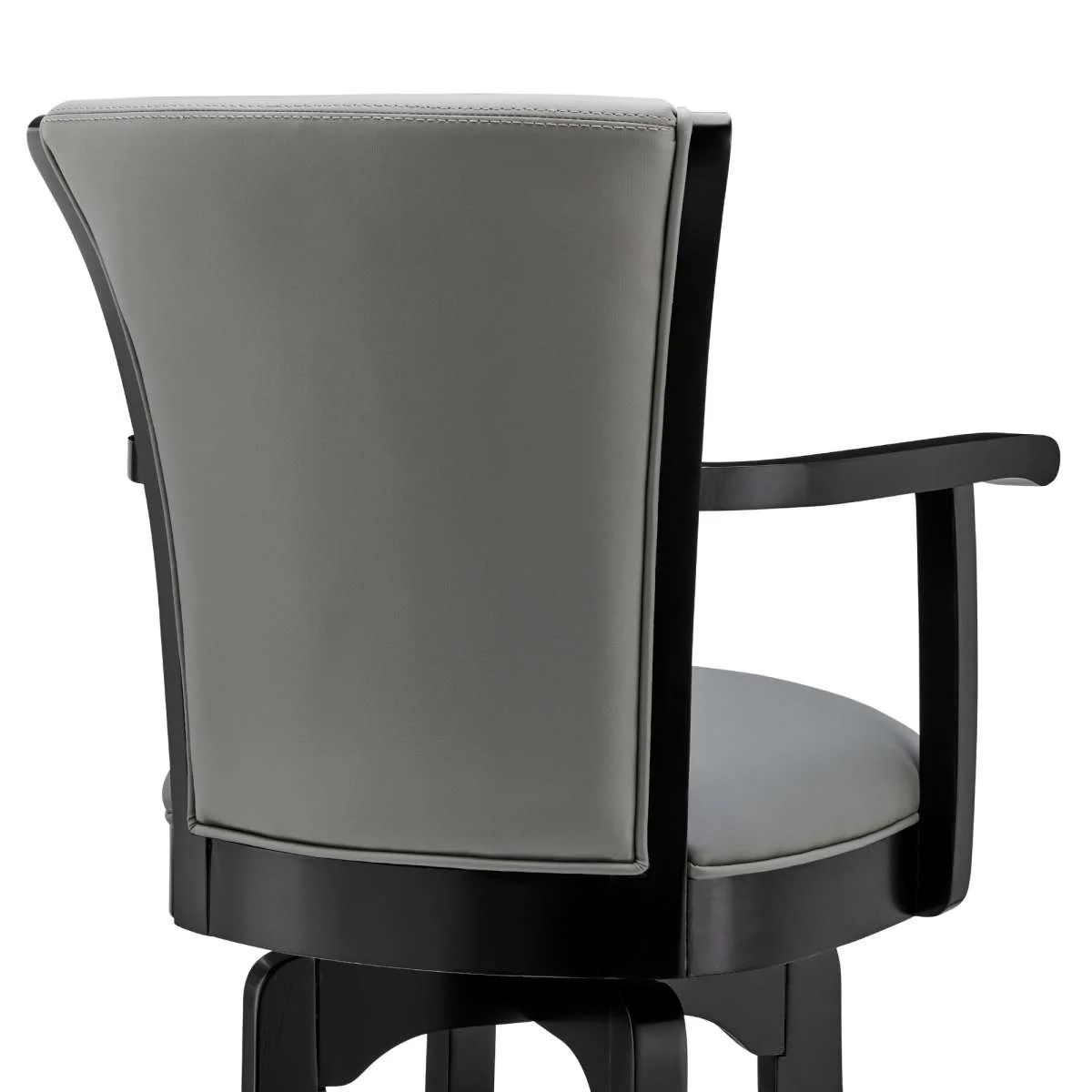 Raleigh 30" Bar Height Swivel Grey Faux Leather and Black Wood Arm Bar Stool By Armen Living - Image 4