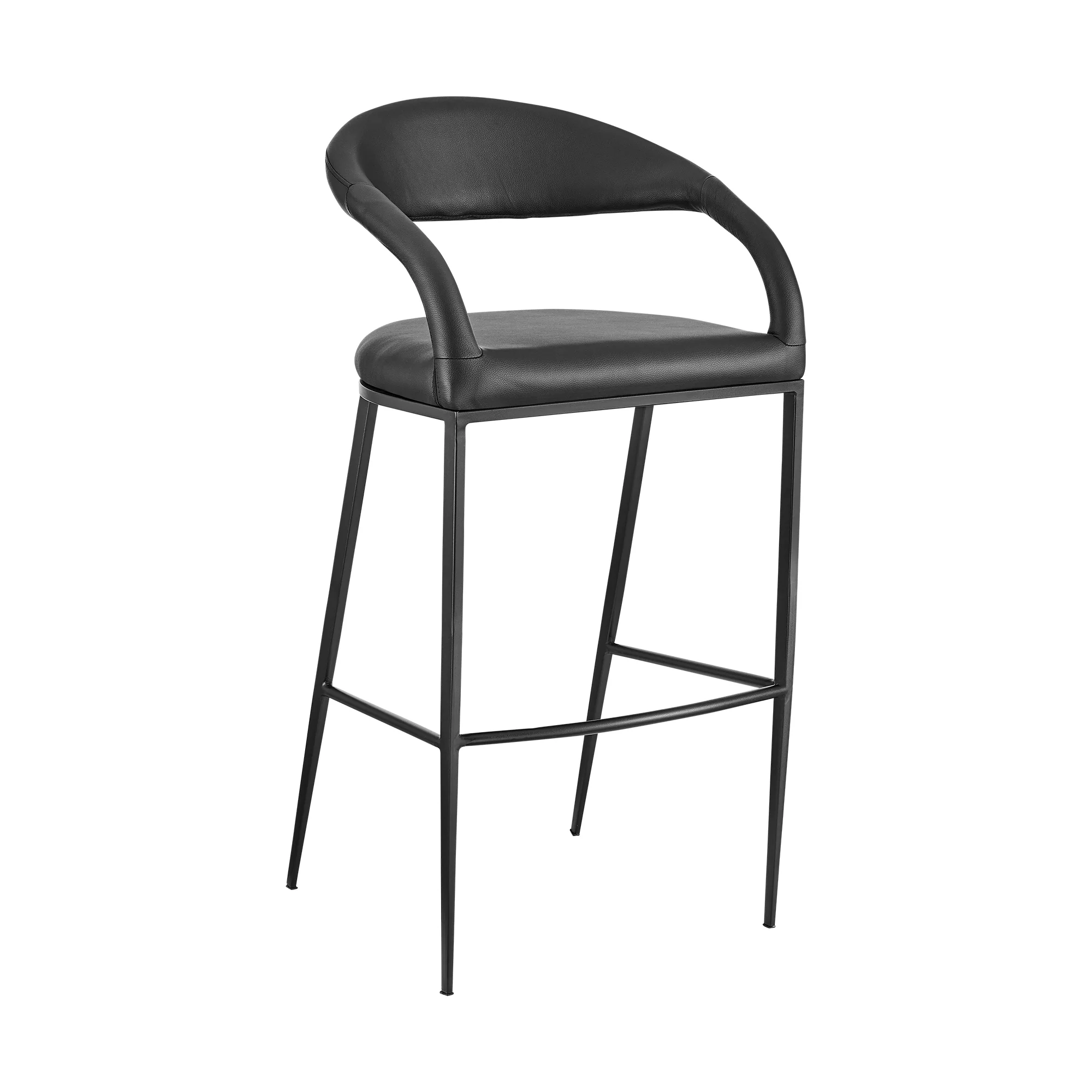Ramona 26" Counter Stool with Matte Black Iron and Black Faux Leather By Armen Living - Image 2