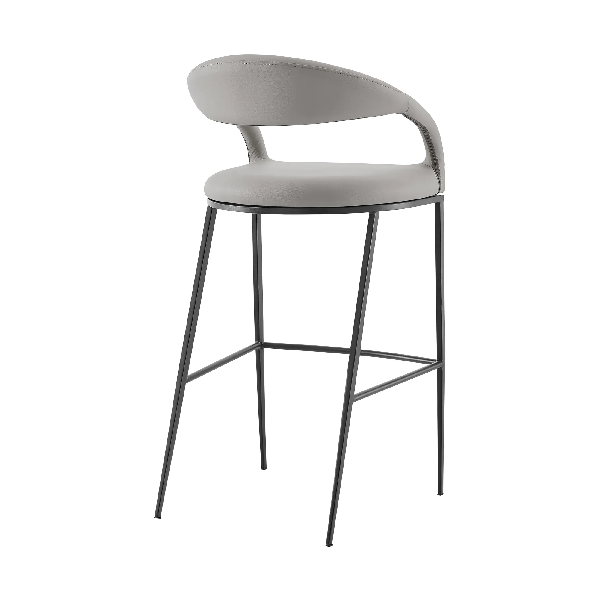 Ramona 26" Counter Stool with Matte Black Iron and Light Gray Leather By Armen Living - Image 4