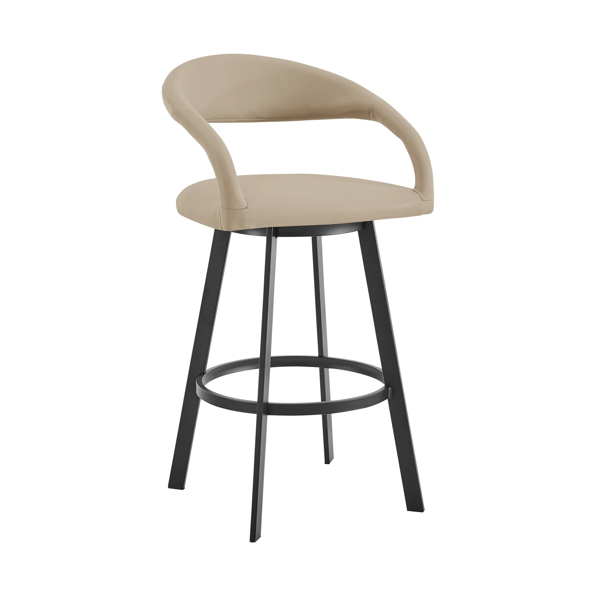 Ramona 26" Swivel Counter Stool with Matte Black Iron and Beige Faux Leather By Armen Living - Image 2