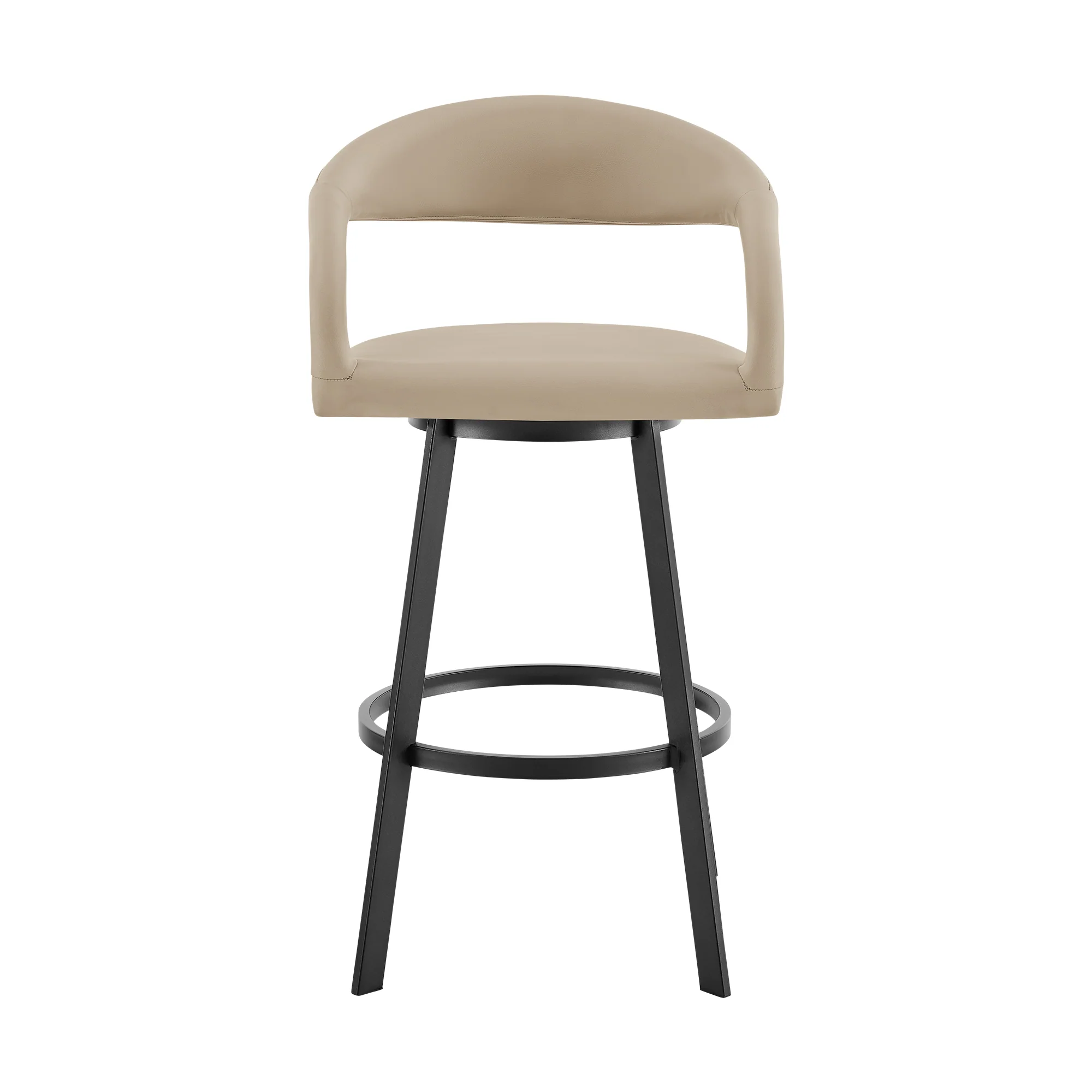 Ramona 26" Swivel Counter Stool with Matte Black Iron and Beige Faux Leather By Armen Living - Image 3