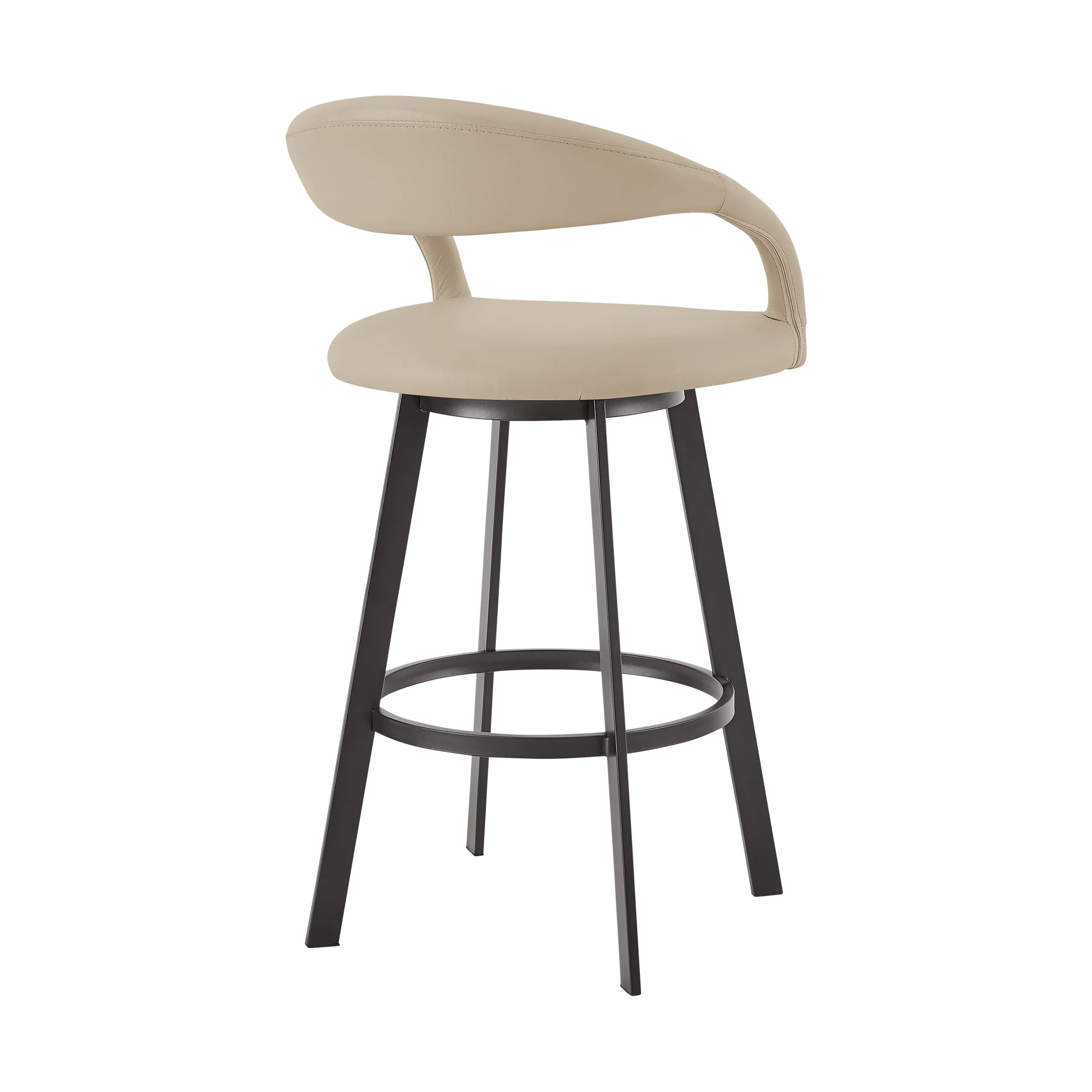 Ramona 26" Swivel Counter Stool with Matte Black Iron and Beige Faux Leather By Armen Living - Image 4