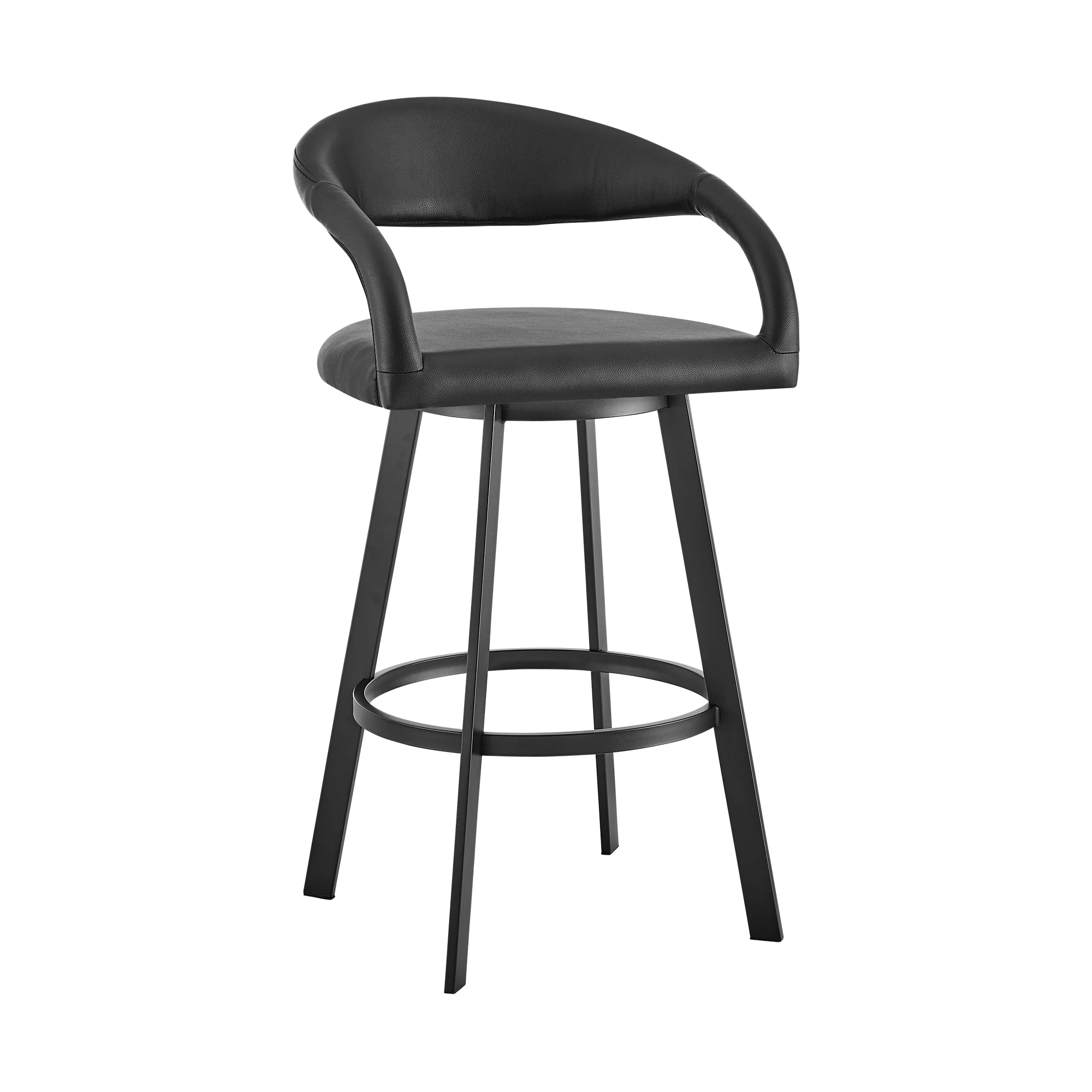 Ramona 26" Swivel Counter Stool with Matte Black Iron and Black Faux Leather By Armen Living - Image 2