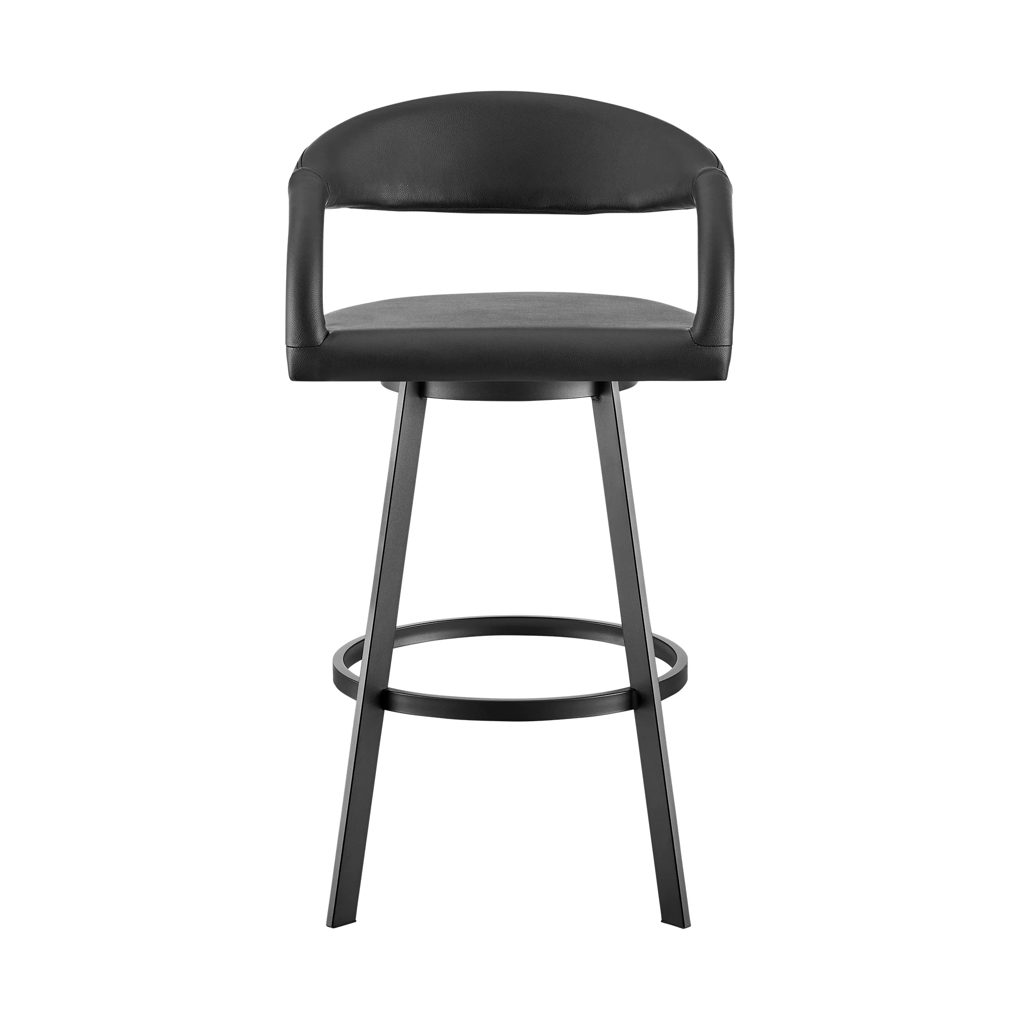 Ramona 26" Swivel Counter Stool with Matte Black Iron and Black Faux Leather By Armen Living - Image 3