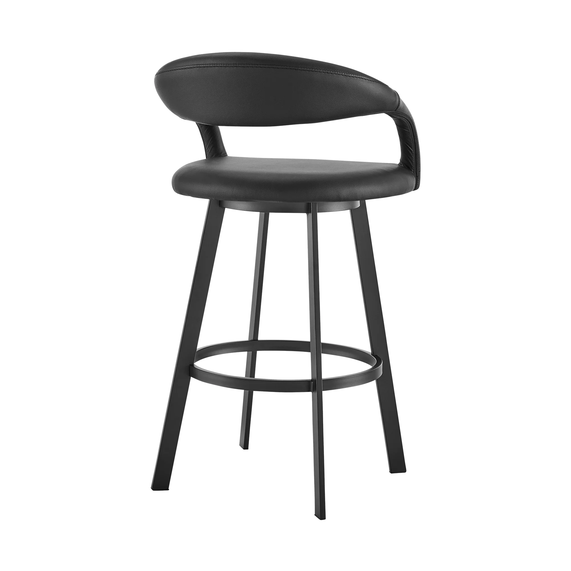 Ramona 26" Swivel Counter Stool with Matte Black Iron and Black Faux Leather By Armen Living - Image 4
