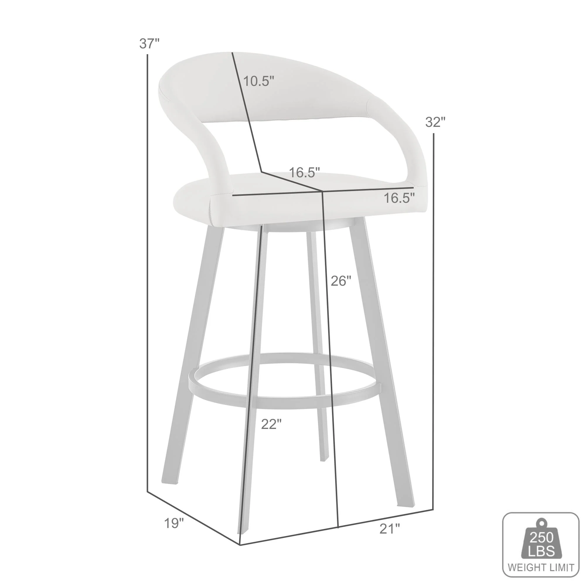 Ramona 26" Swivel Counter Stool with Matte Black Iron and Black Faux Leather By Armen Living - Image 9