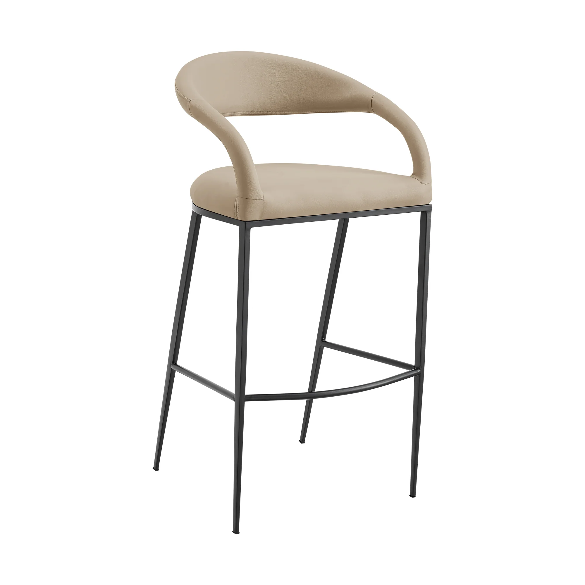 Ramona 30" Bar Stool with Matte Black Iron and Beige Faux Leather By Armen Living - Image 2