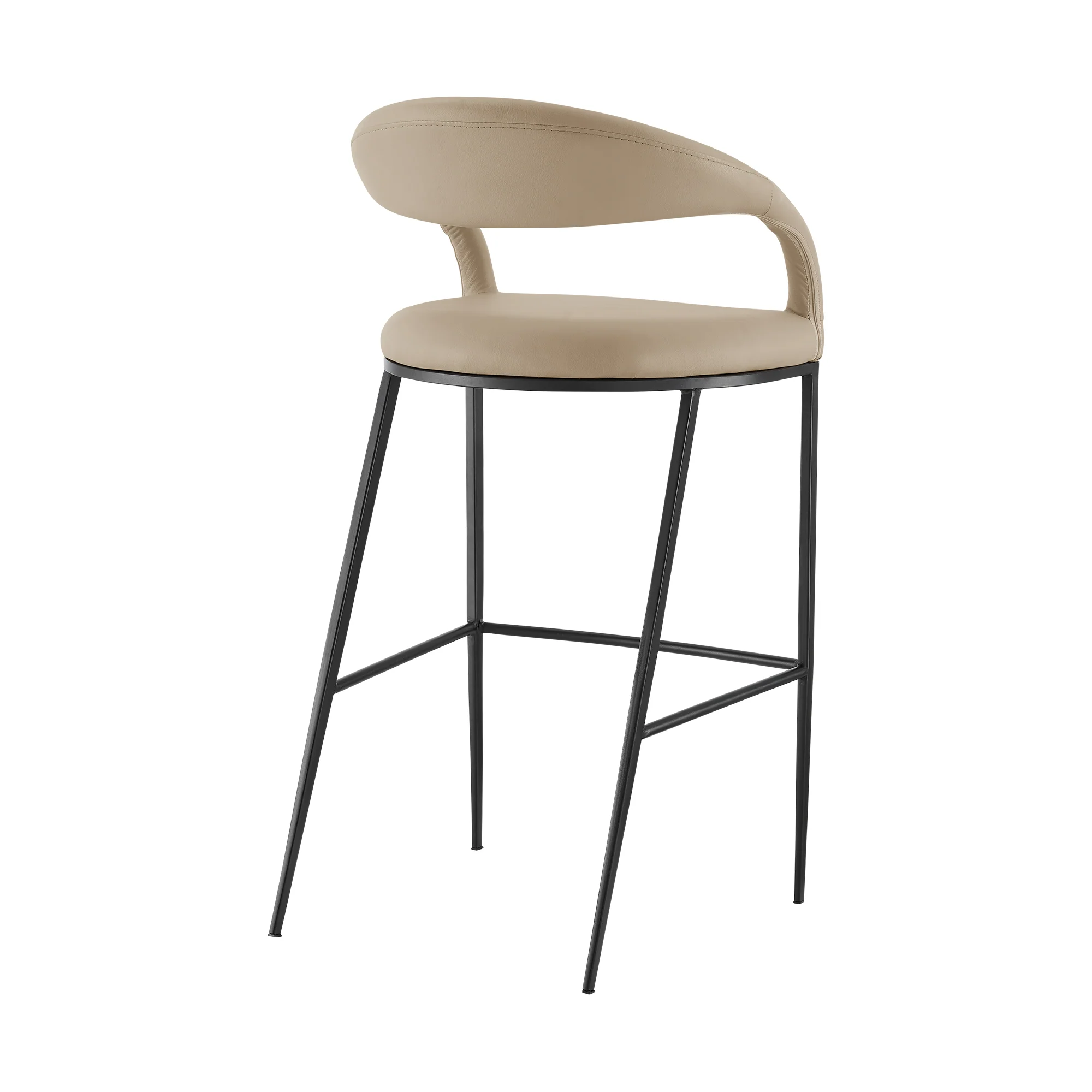 Ramona 30" Bar Stool with Matte Black Iron and Beige Faux Leather By Armen Living - Image 4