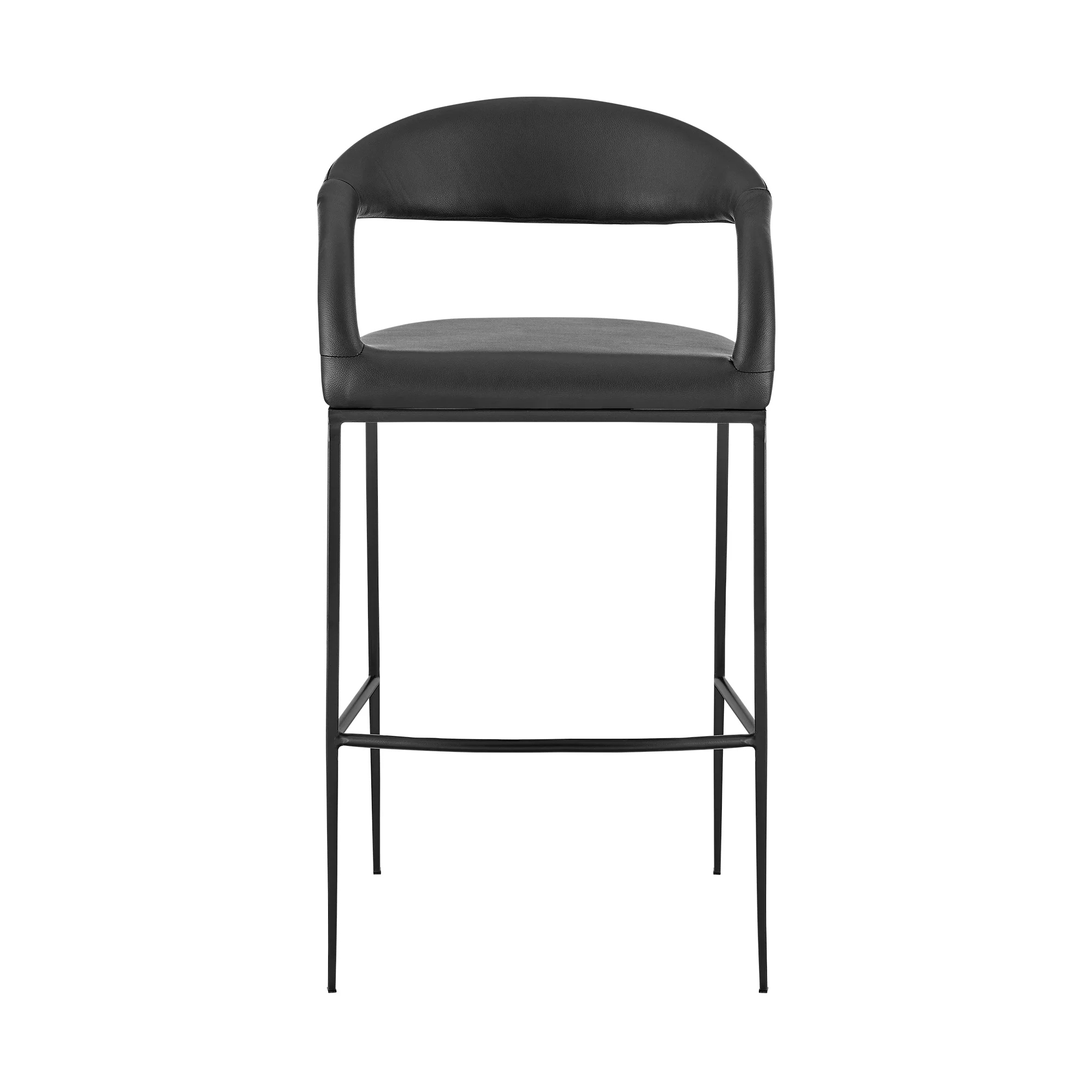 Ramona 30" Bar Stool with Matte Black Iron and Black Faux Leather By Armen Living - Image 3