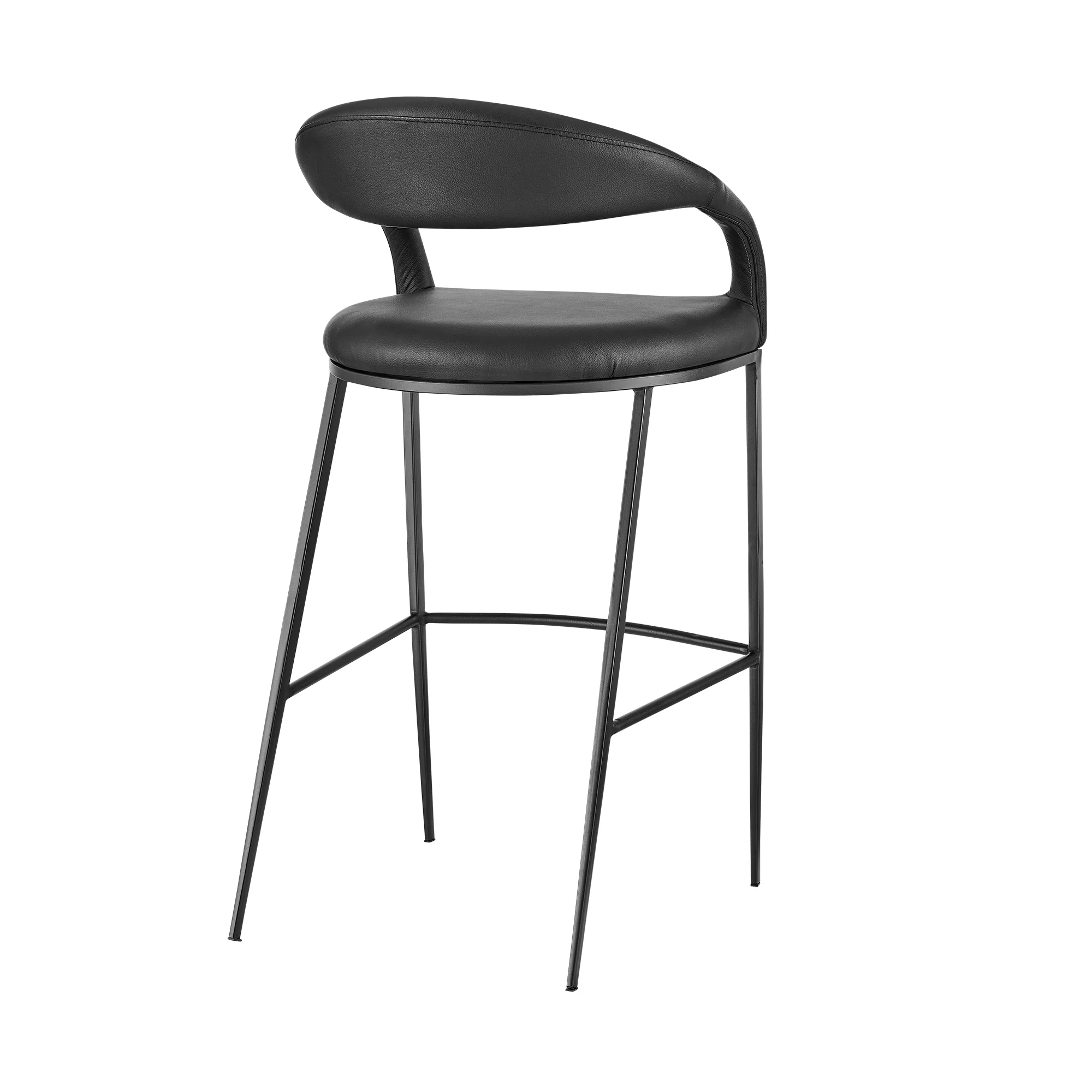 Ramona 30" Bar Stool with Matte Black Iron and Black Faux Leather By Armen Living - Image 4