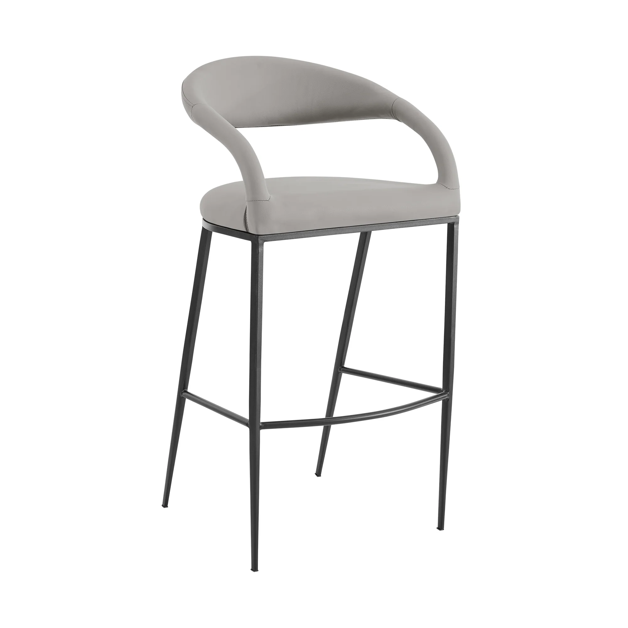 Ramona 30" Bar Stool with Matte Black Iron and Light Gray Leather By Armen Living - Image 2