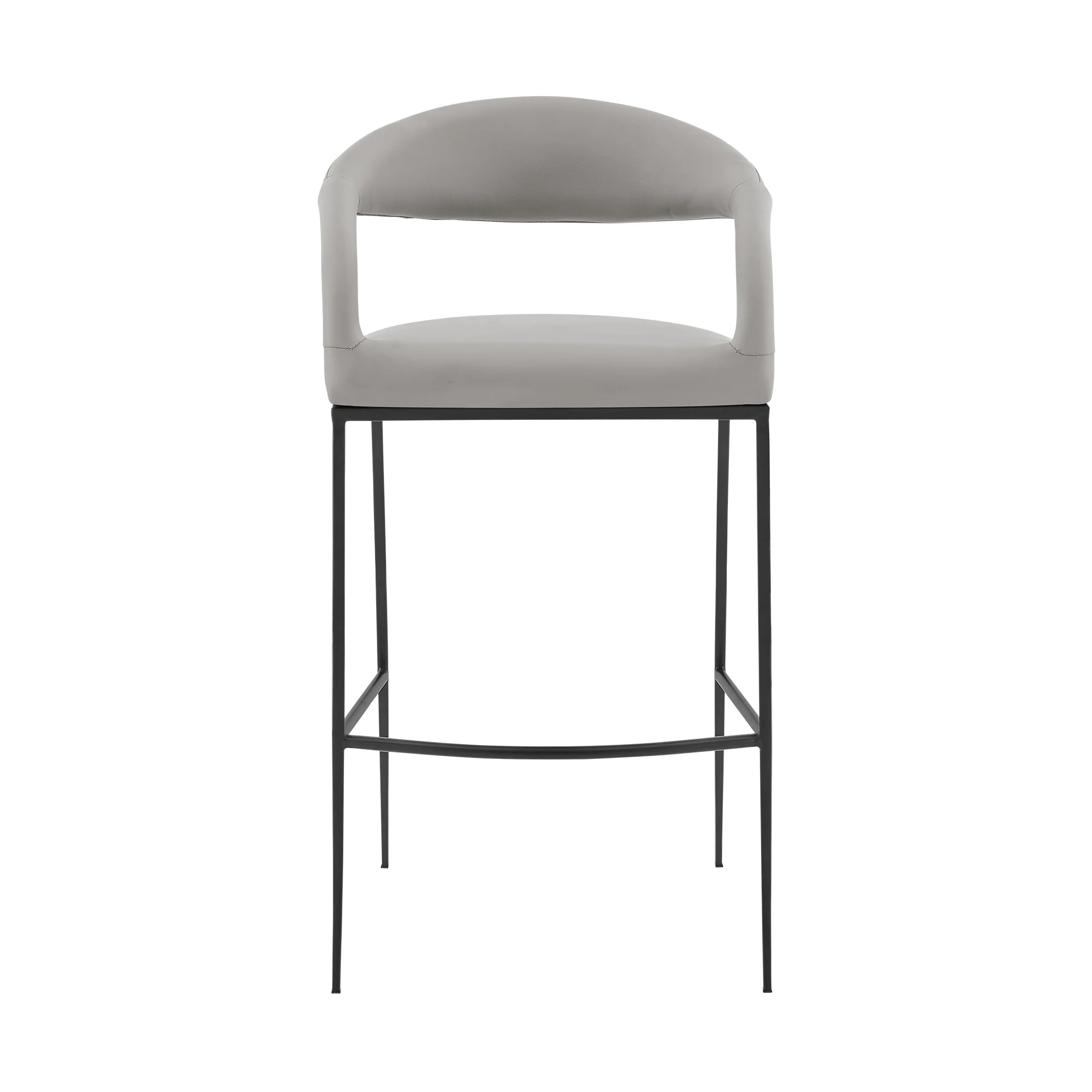 Ramona 30" Bar Stool with Matte Black Iron and Light Gray Leather By Armen Living - Image 3