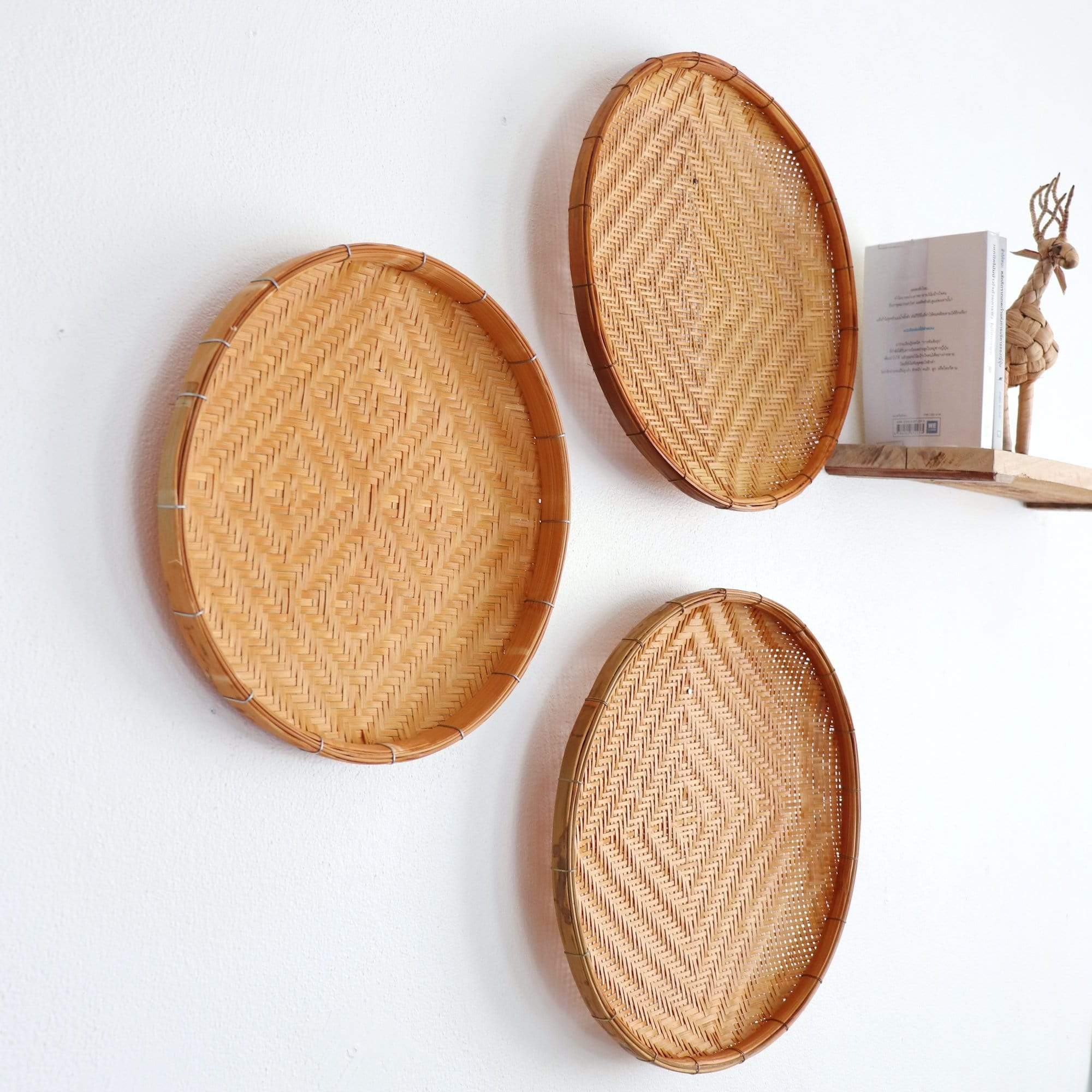 Ranoo - Round Bamboo Wall Plates (Set Of 3) 14 Inches And 9 Inches Baskets By Thaihome - Image 4