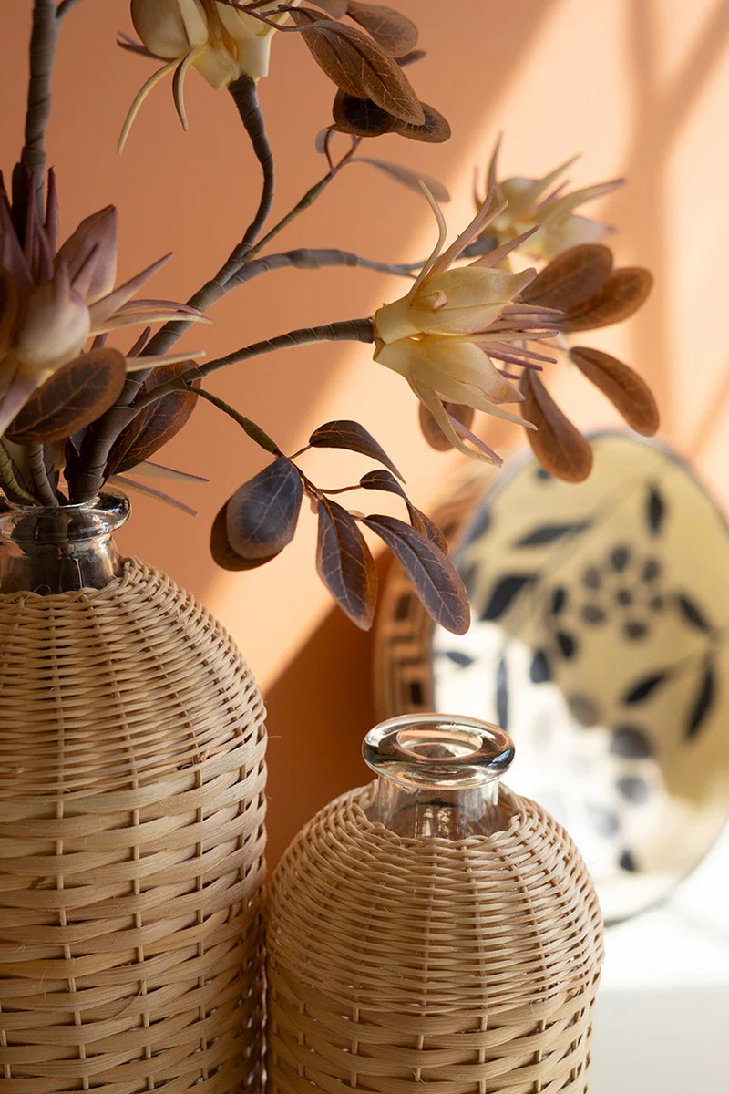 Rattan Wrapped Glass Vases Set Of 4 By Kalalou - Image 2